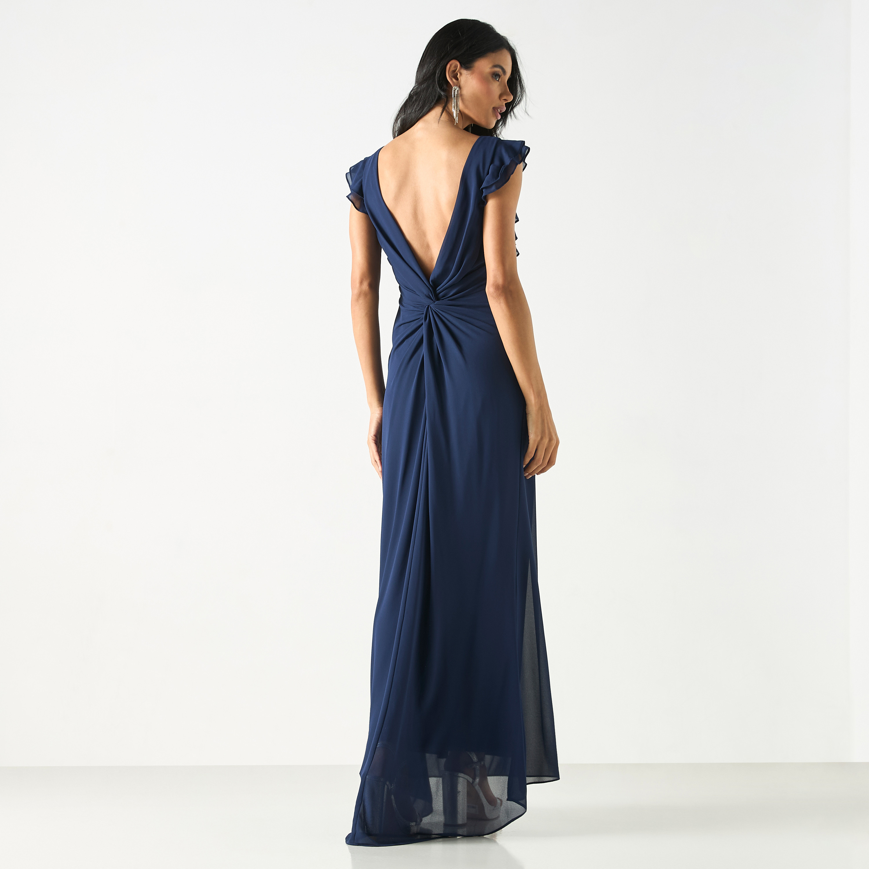 Solid Sleeveless Dress with Ruffles and Wrap Detail-women-clothing-dresses-image-3