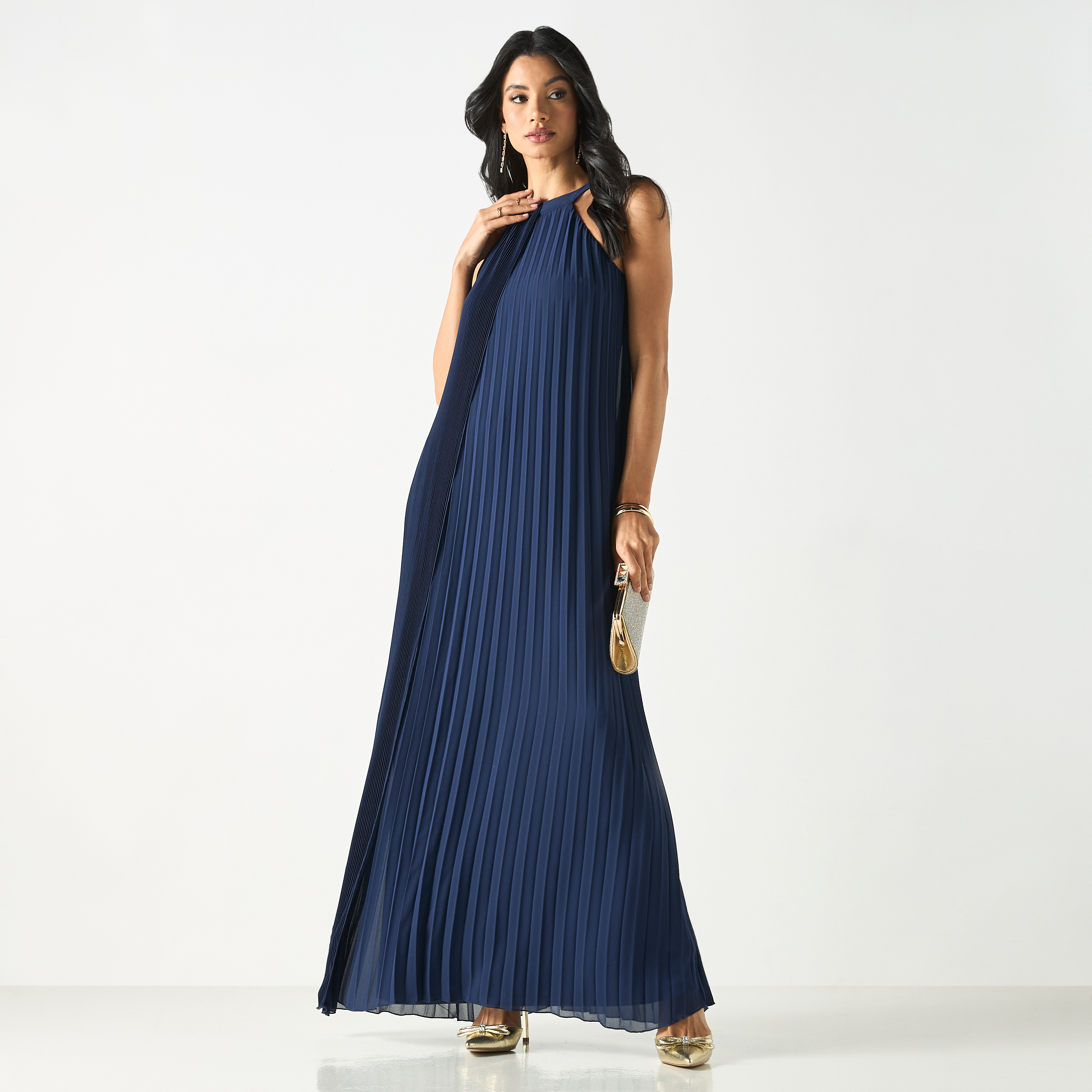 Pleated Sleeveless Dress with Zip Closure-women-clothing-dresses-image-1