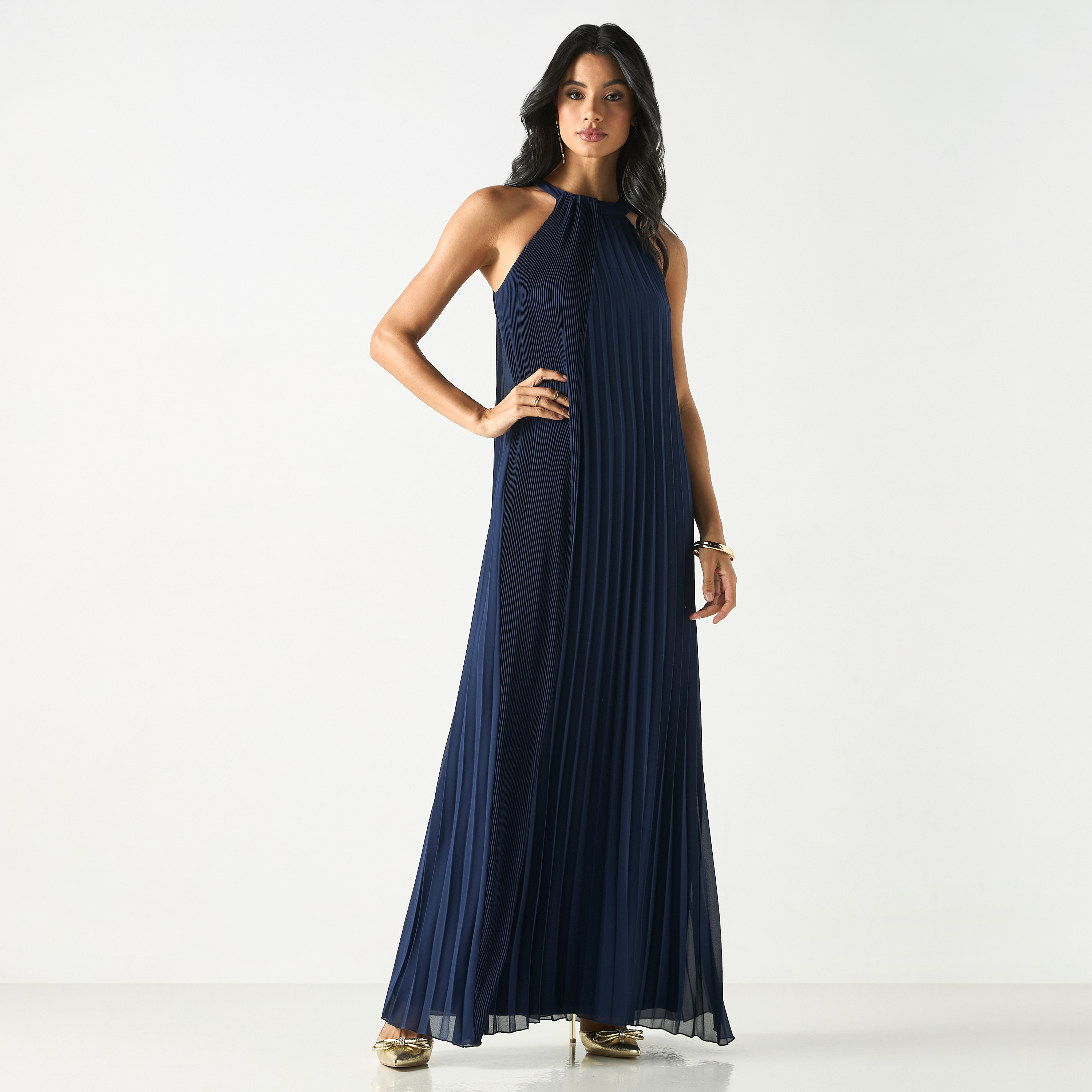 Pleated Sleeveless Dress with Zip Closure-women-clothing-dresses-image-2