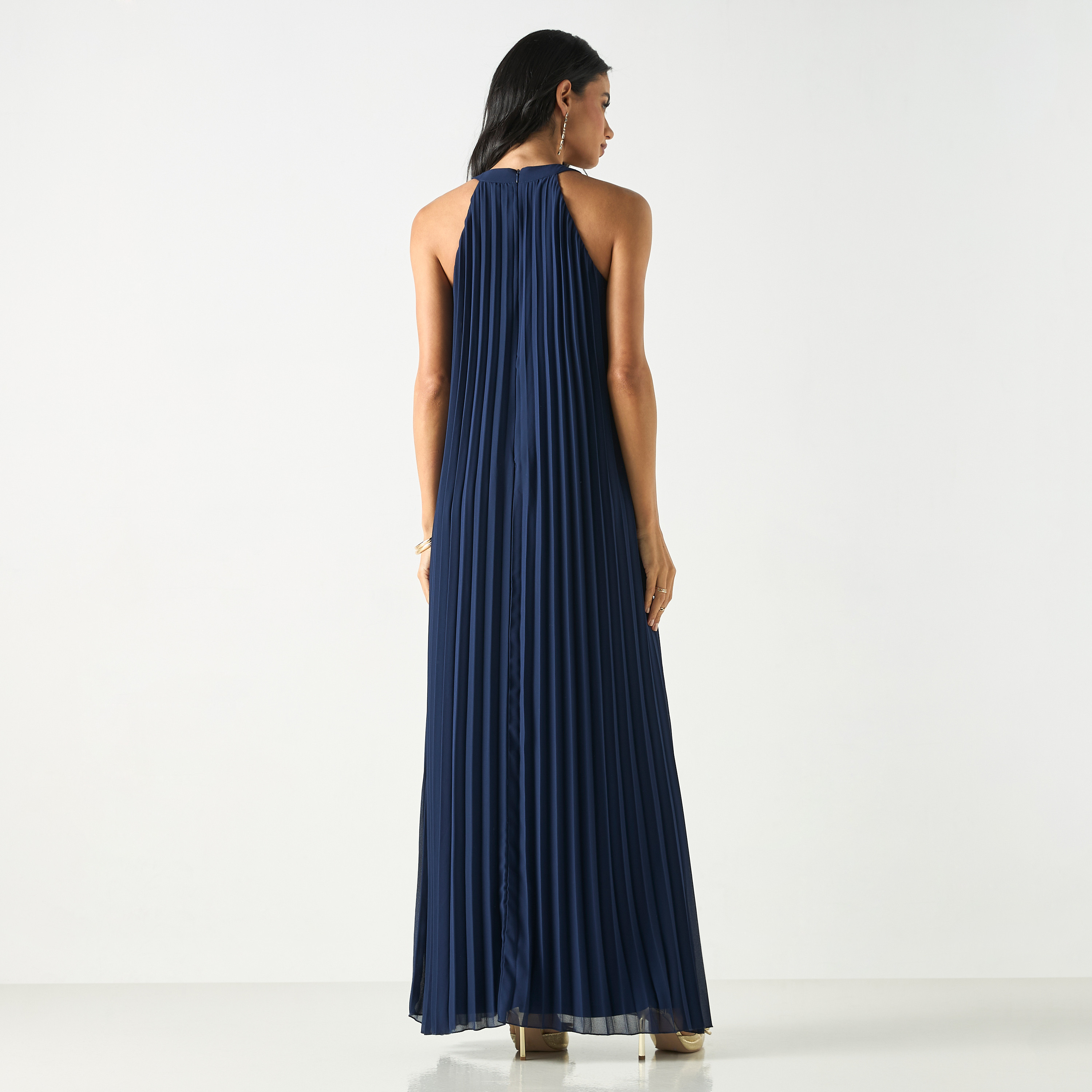 Pleated Sleeveless Dress with Zip Closure-women-clothing-dresses-image-3