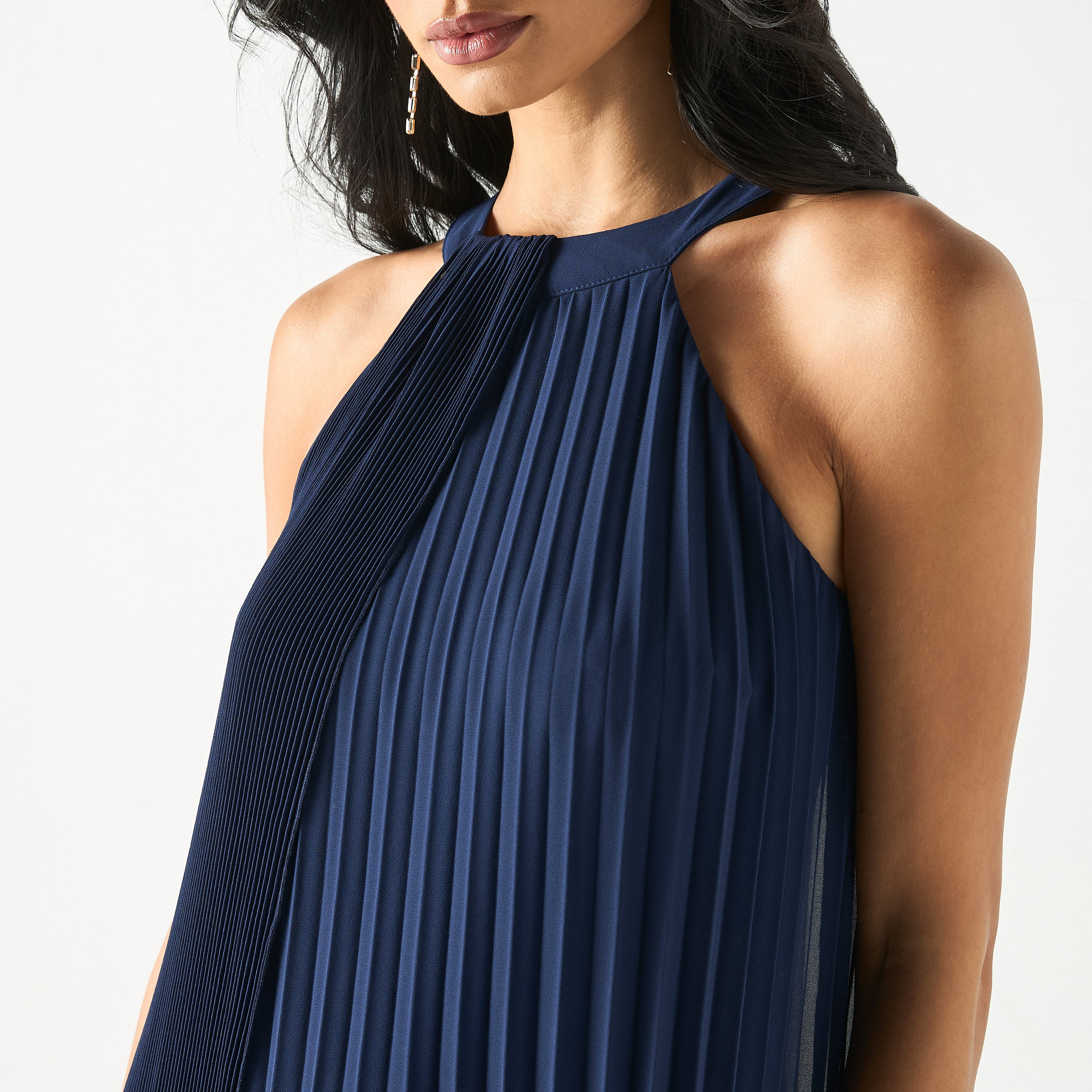 Pleated Sleeveless Dress with Zip Closure-women-clothing-dresses-image-4
