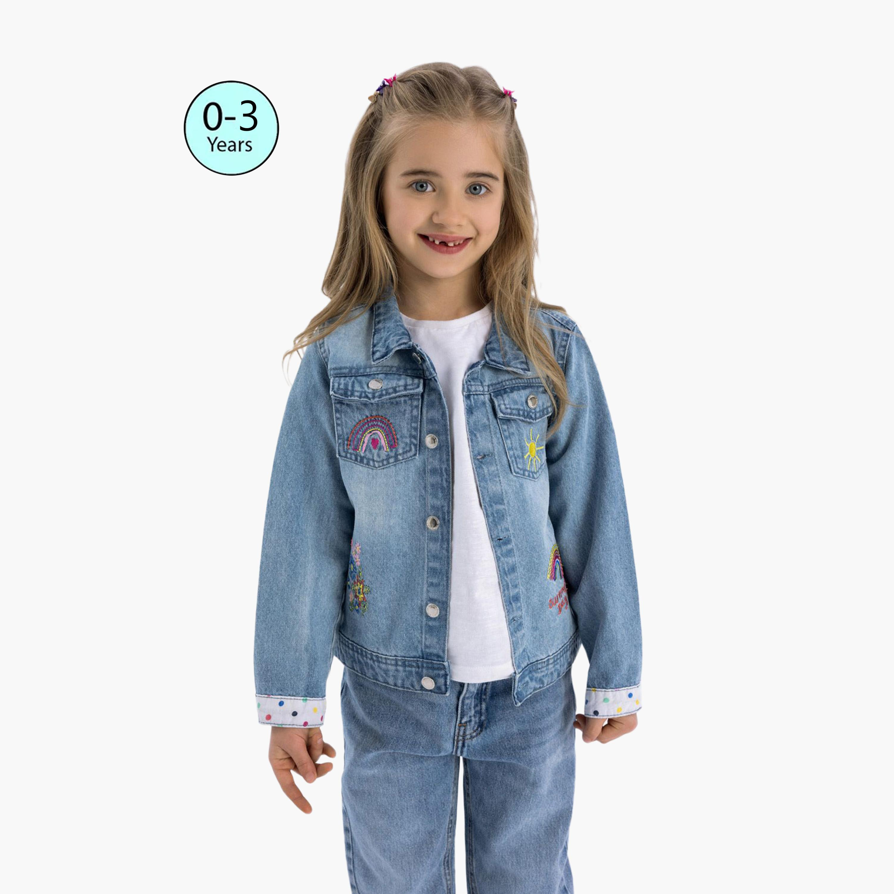 Minoti Embroidered Denim Jacket-baby-girls-clothing-jacketsandcoats-image-1