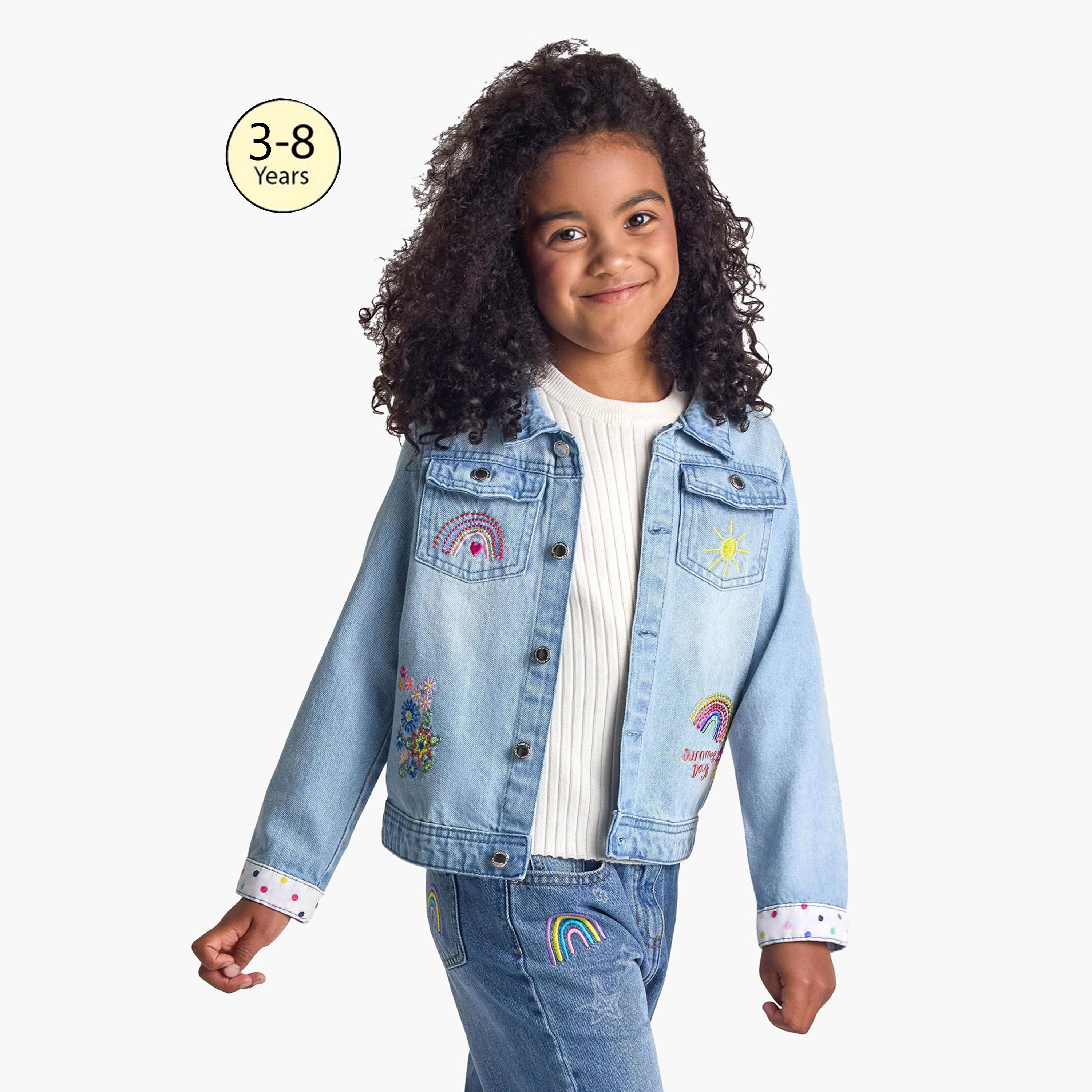 Minoti Embroidered Denim Jacket-baby-girls-clothing-jacketsandcoats-image-1