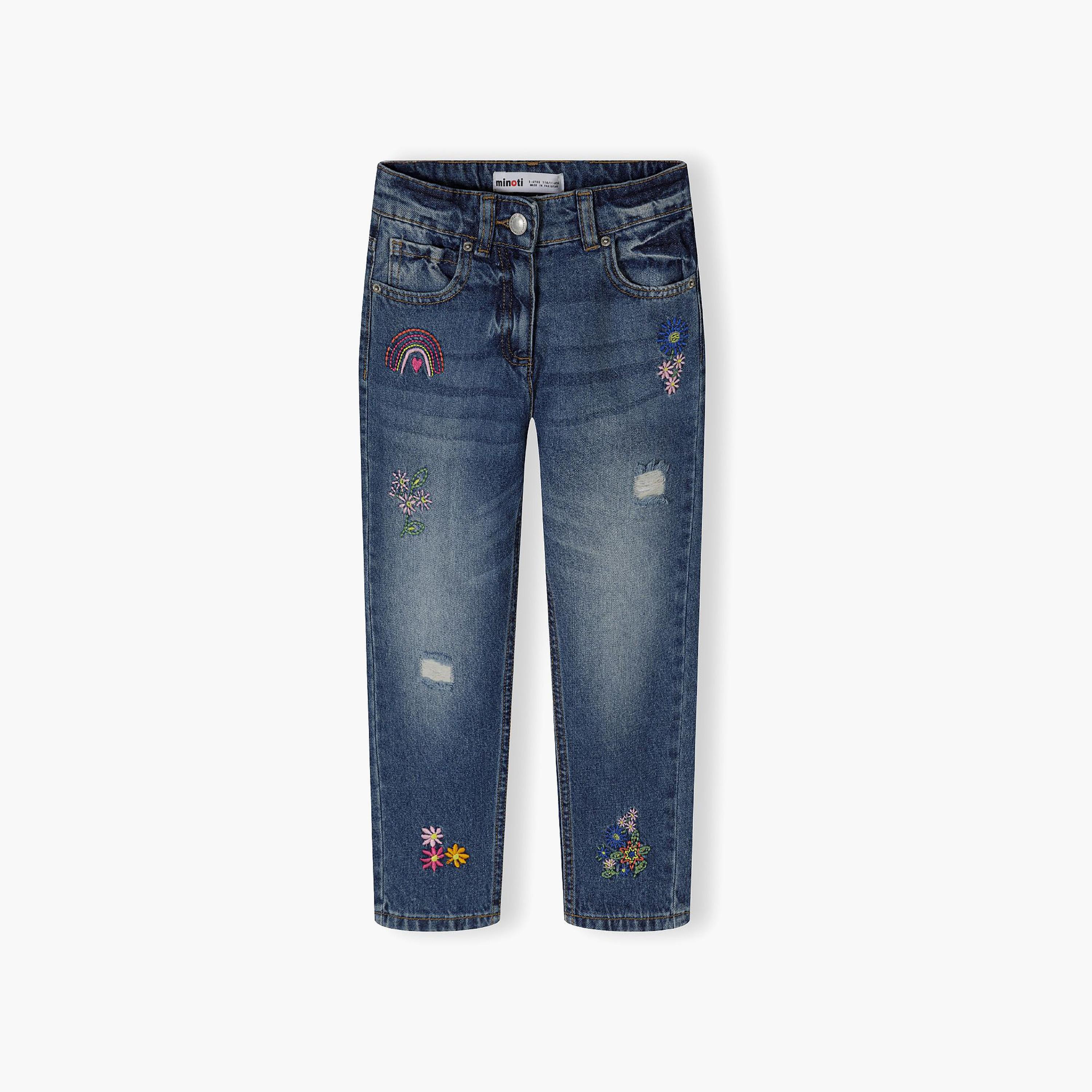 Minoti Embroidered Straight Leg Jeans-baby-girls-clothing-bottoms-jeans-image-3