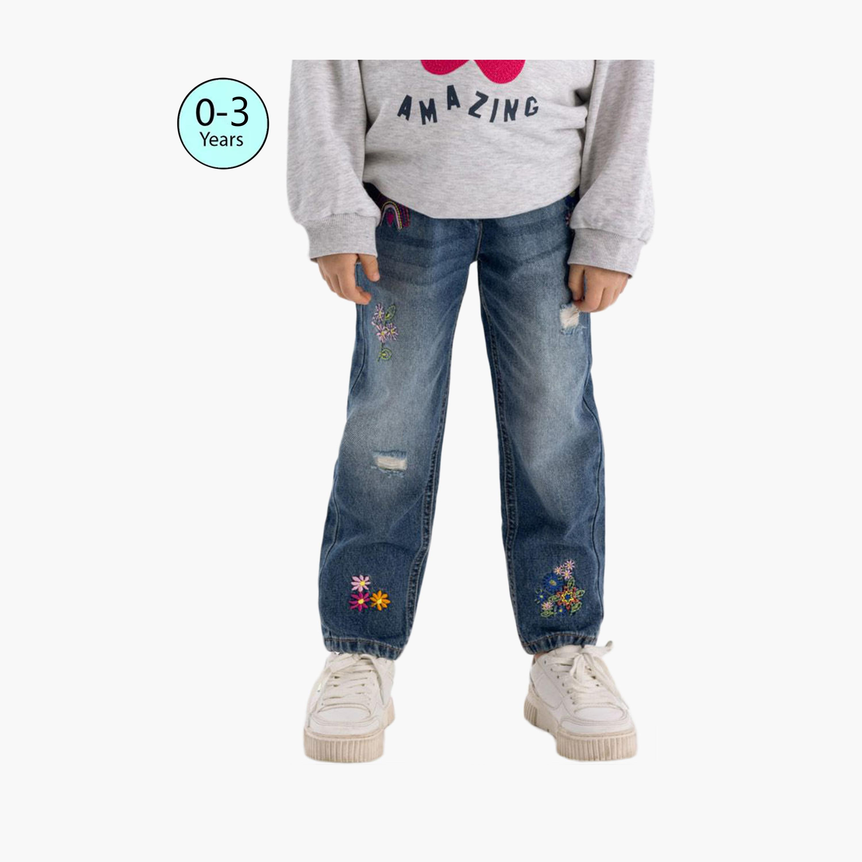 Minoti Embroidered Straight Leg Jeans-baby-girls-clothing-bottoms-jeans-image-1