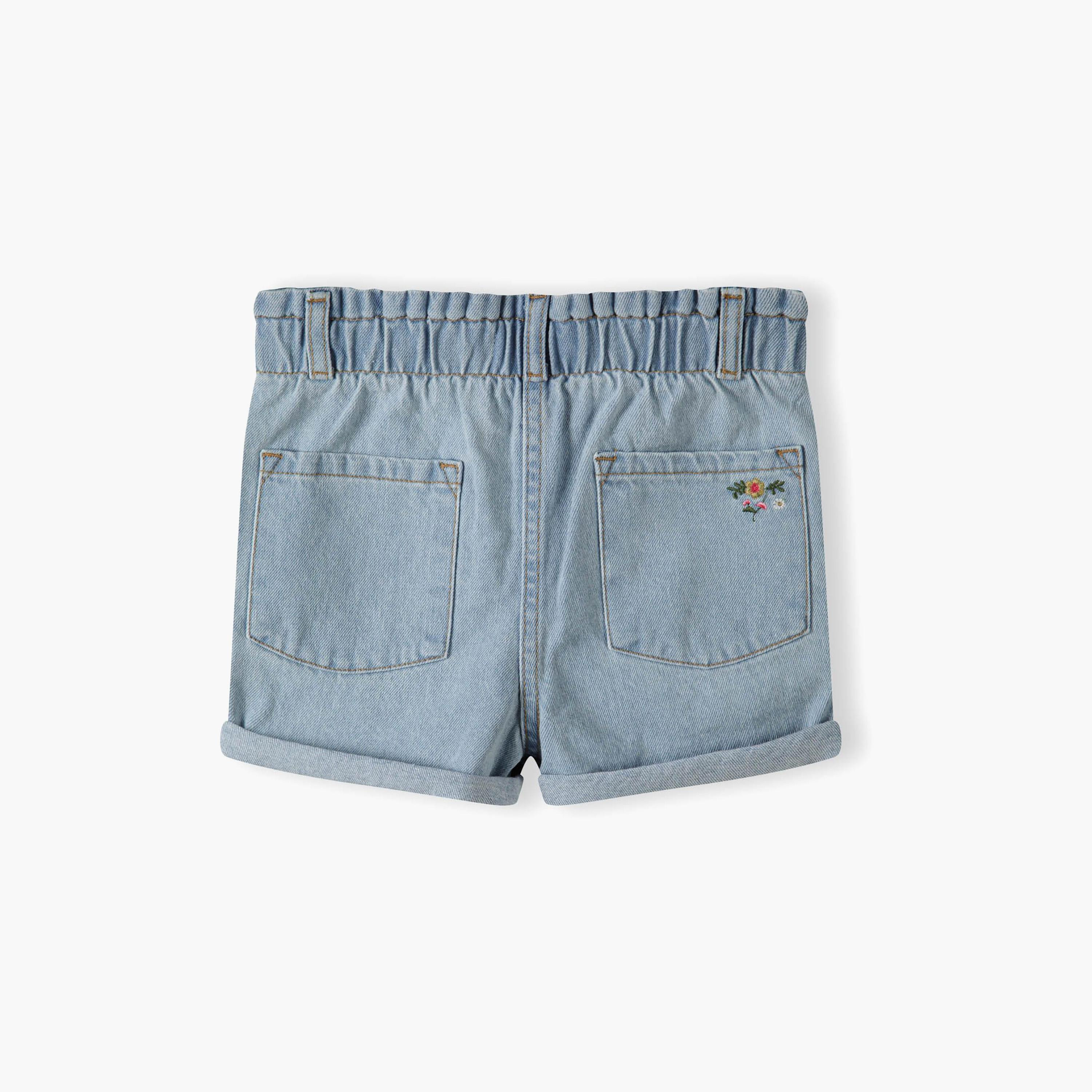 Minoti Paberbag Waist Floral Embroidered Denim Shorts-baby-girls-clothing-bottoms-shorts-image-2
