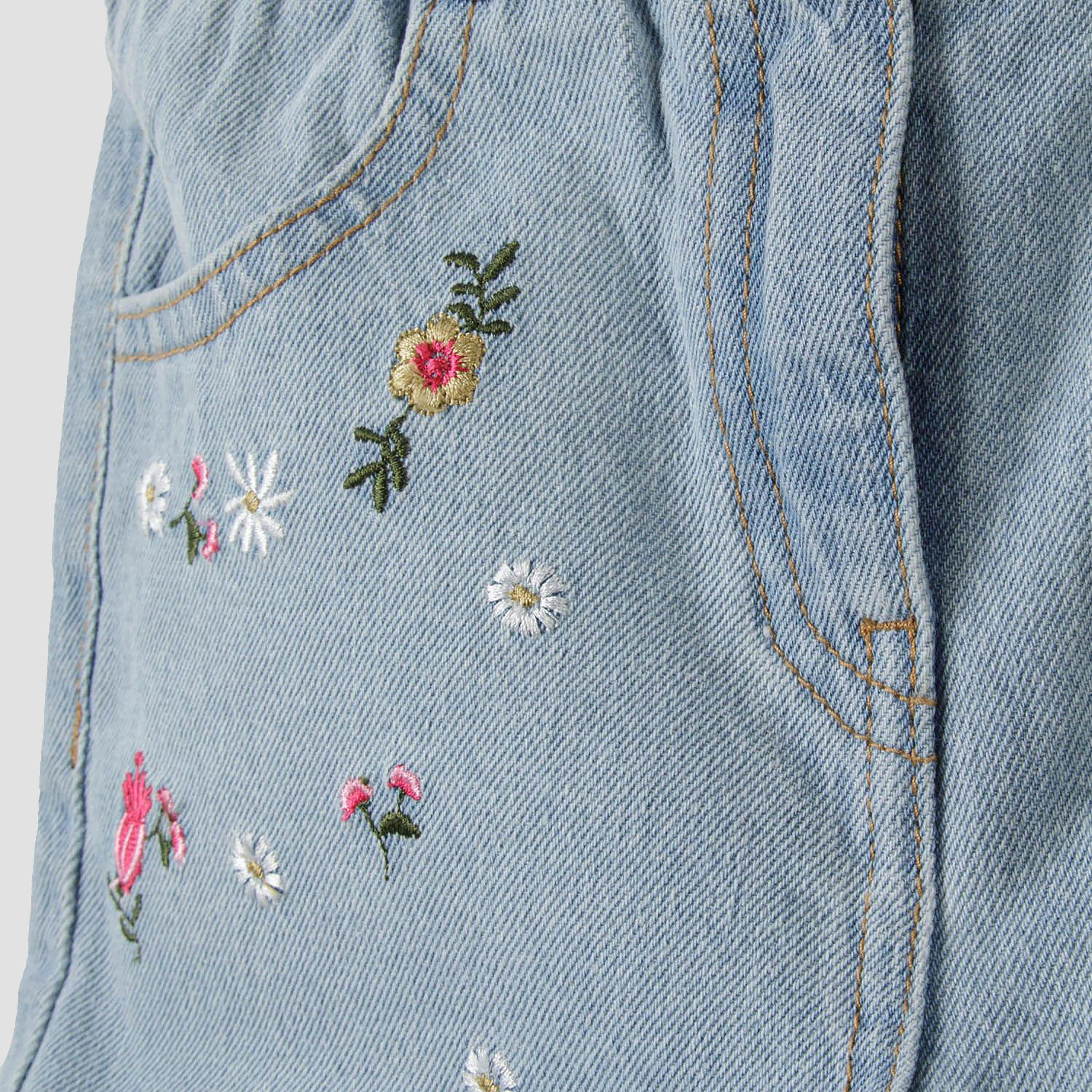 Minoti Paberbag Waist Floral Embroidered Denim Shorts-baby-girls-clothing-bottoms-shorts-image-3