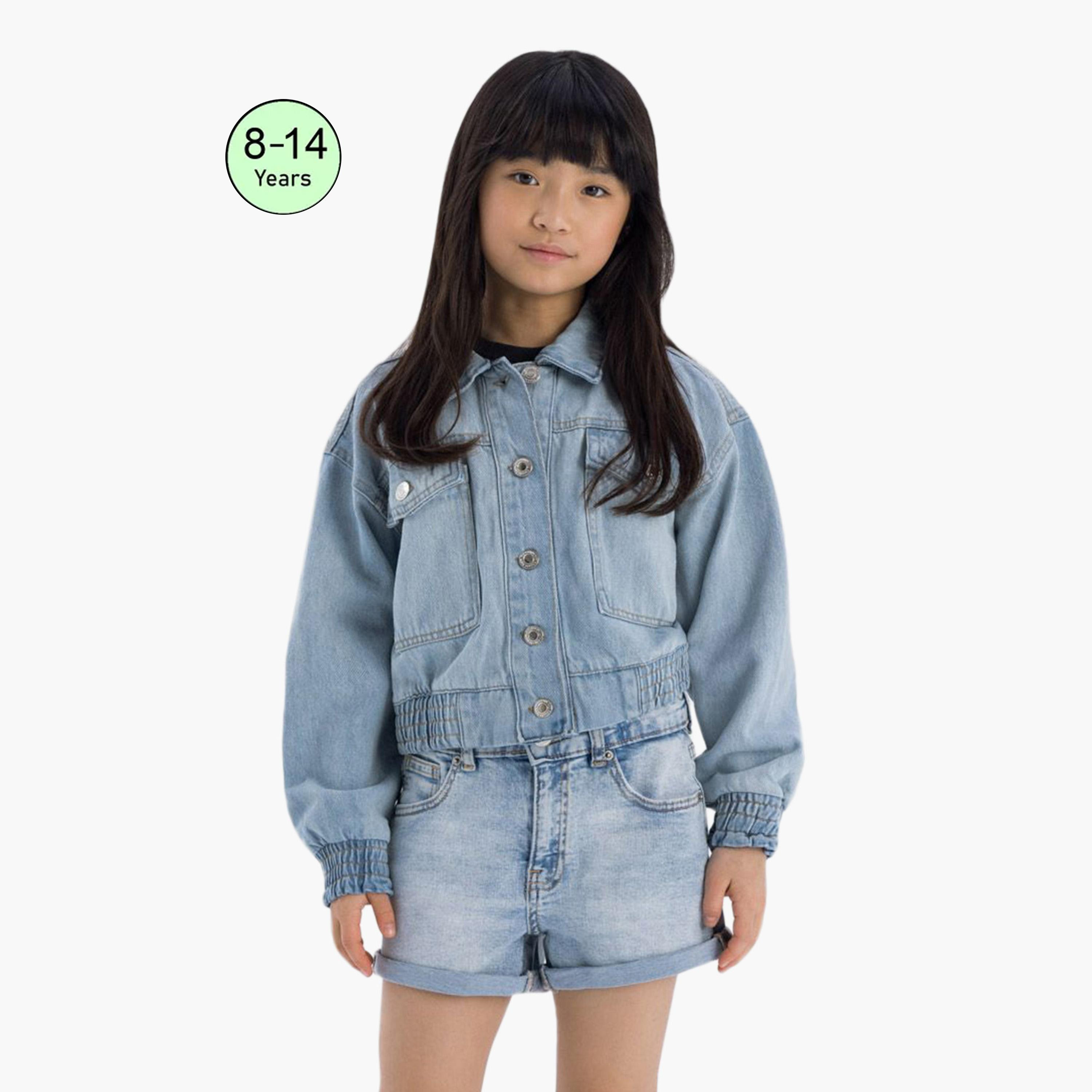 جاكيت بومبر من قماش الدنيم الناعم المقصوص من مينوتي-girls-clothing-jacketsandcoats-image-1