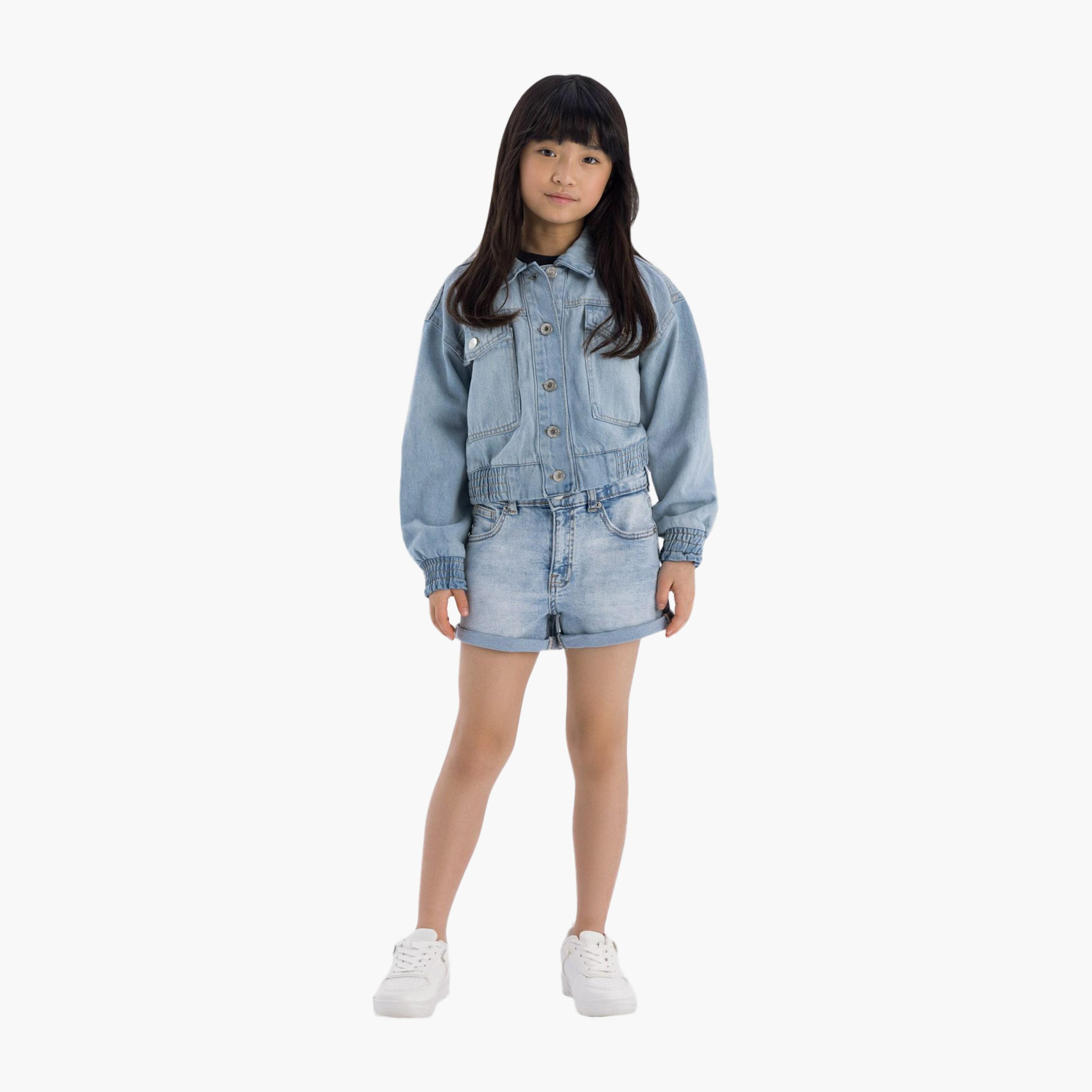 جاكيت بومبر من قماش الدنيم الناعم المقصوص من مينوتي-girls-clothing-jacketsandcoats-image-2