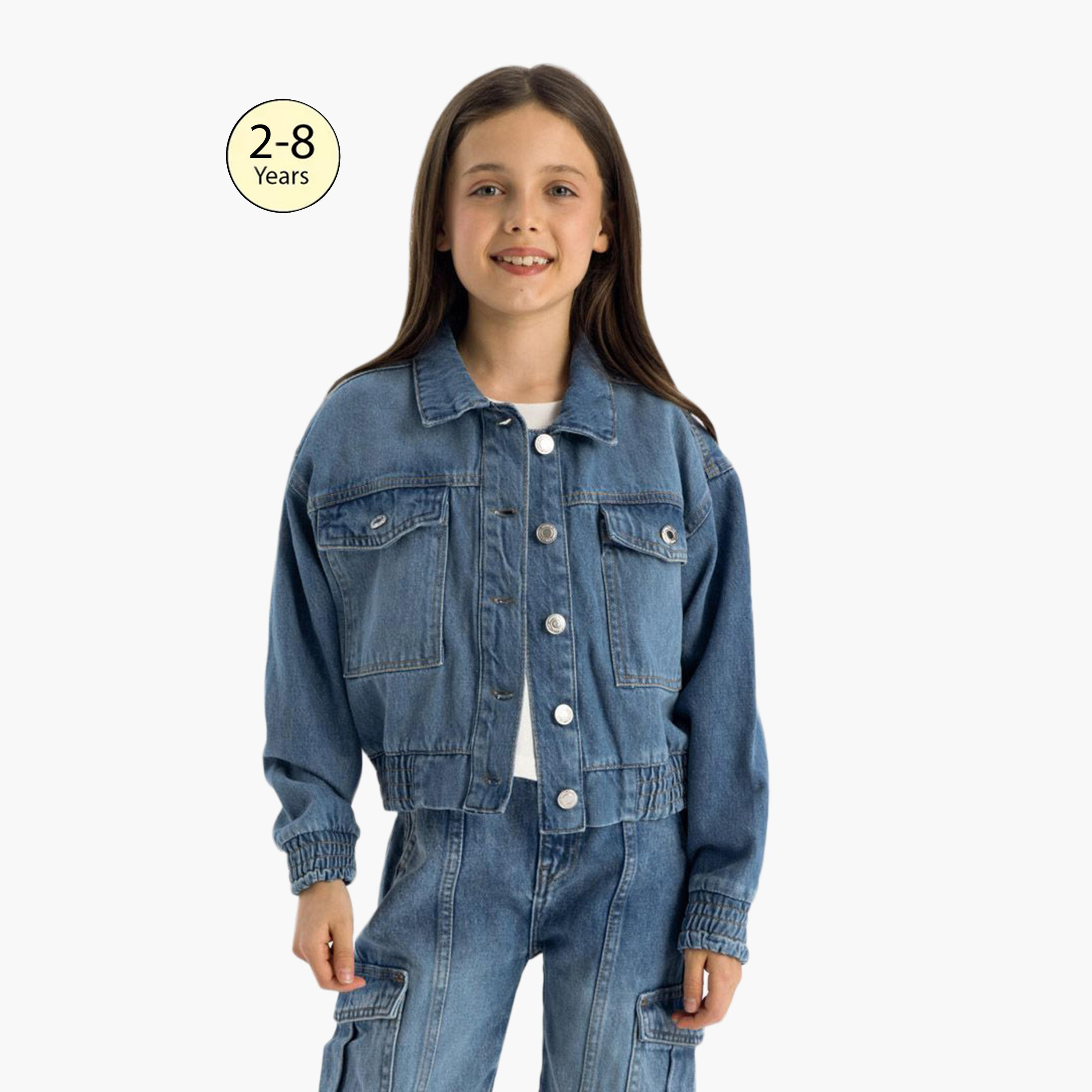 Minoti Cropped Soft Denim Bomber Jacket-girls-clothing-jacketsandcoats-image-1