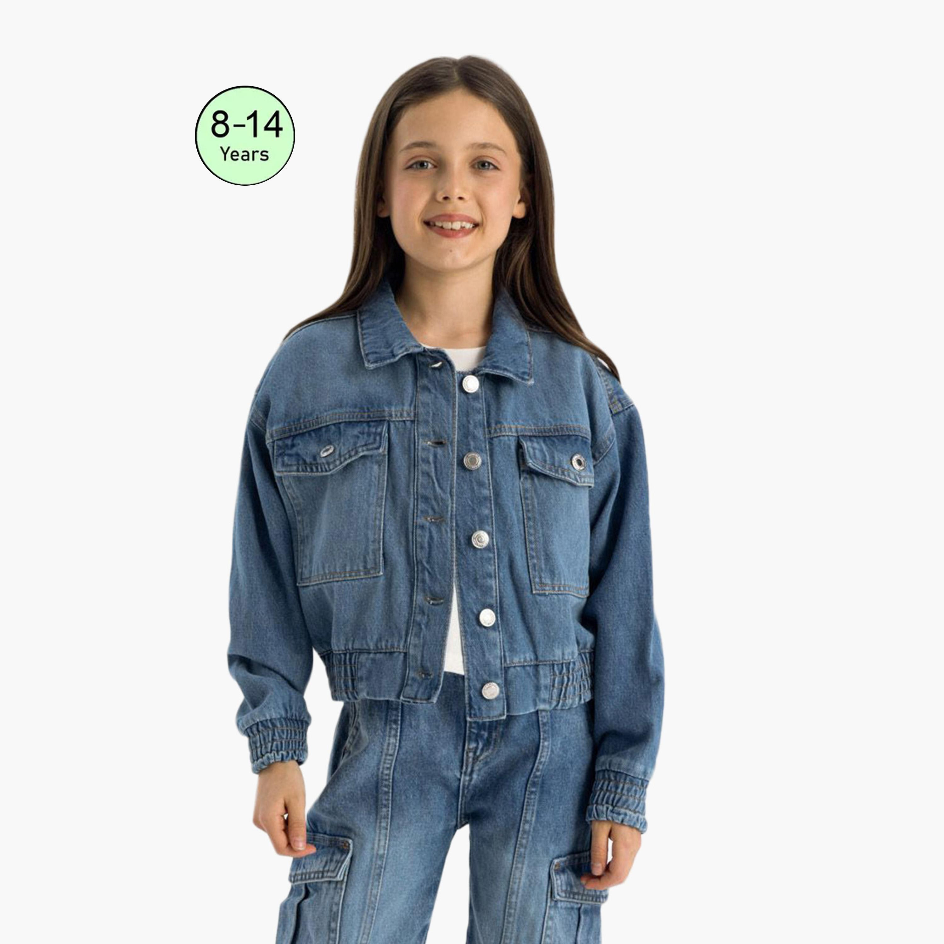 Minoti Cropped Soft Denim Bomber Jacket-girls-clothing-jacketsandcoats-image-1