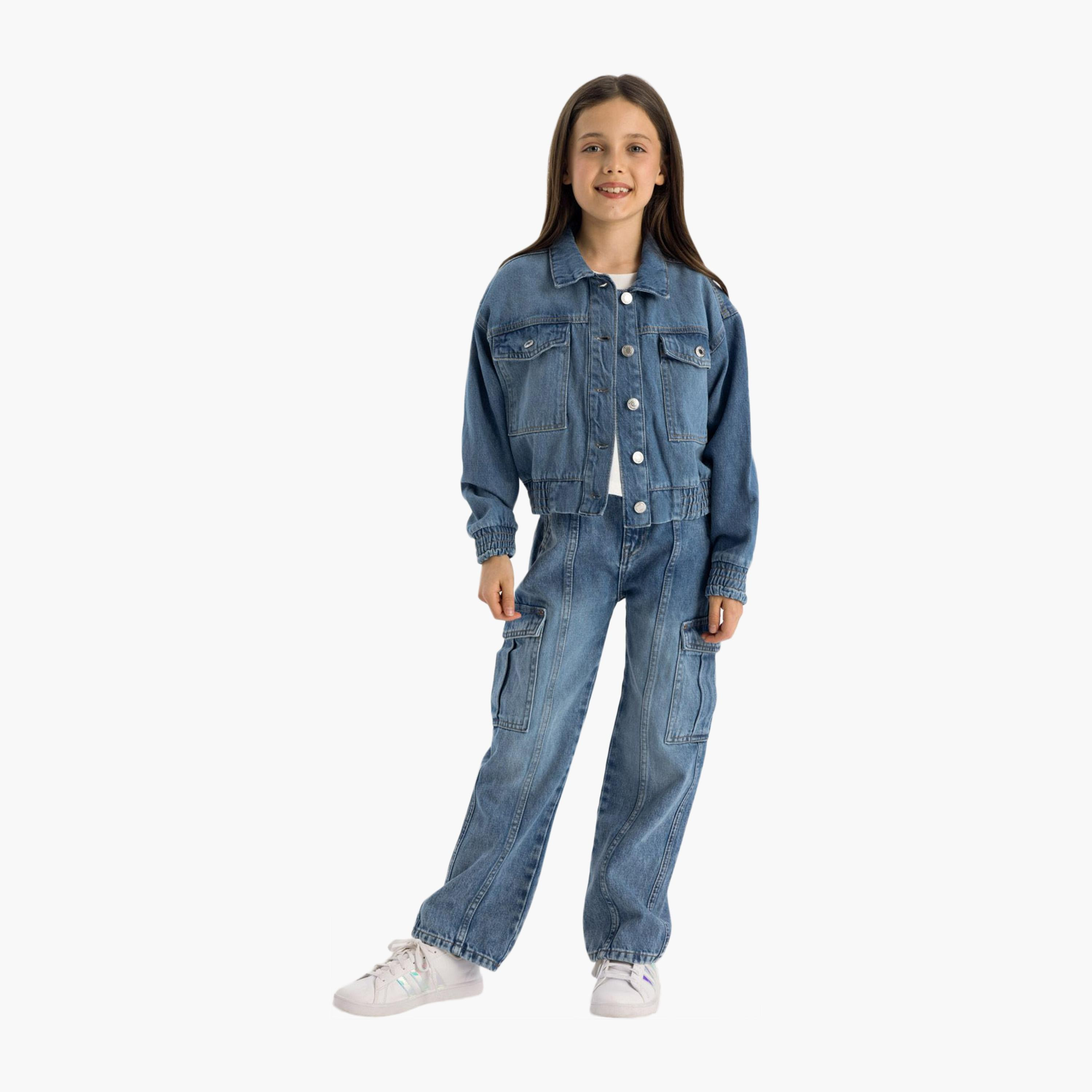 جاكيت بومبر من قماش الدنيم الناعم المقصوص من مينوتي-girls-clothing-jacketsandcoats-image-2