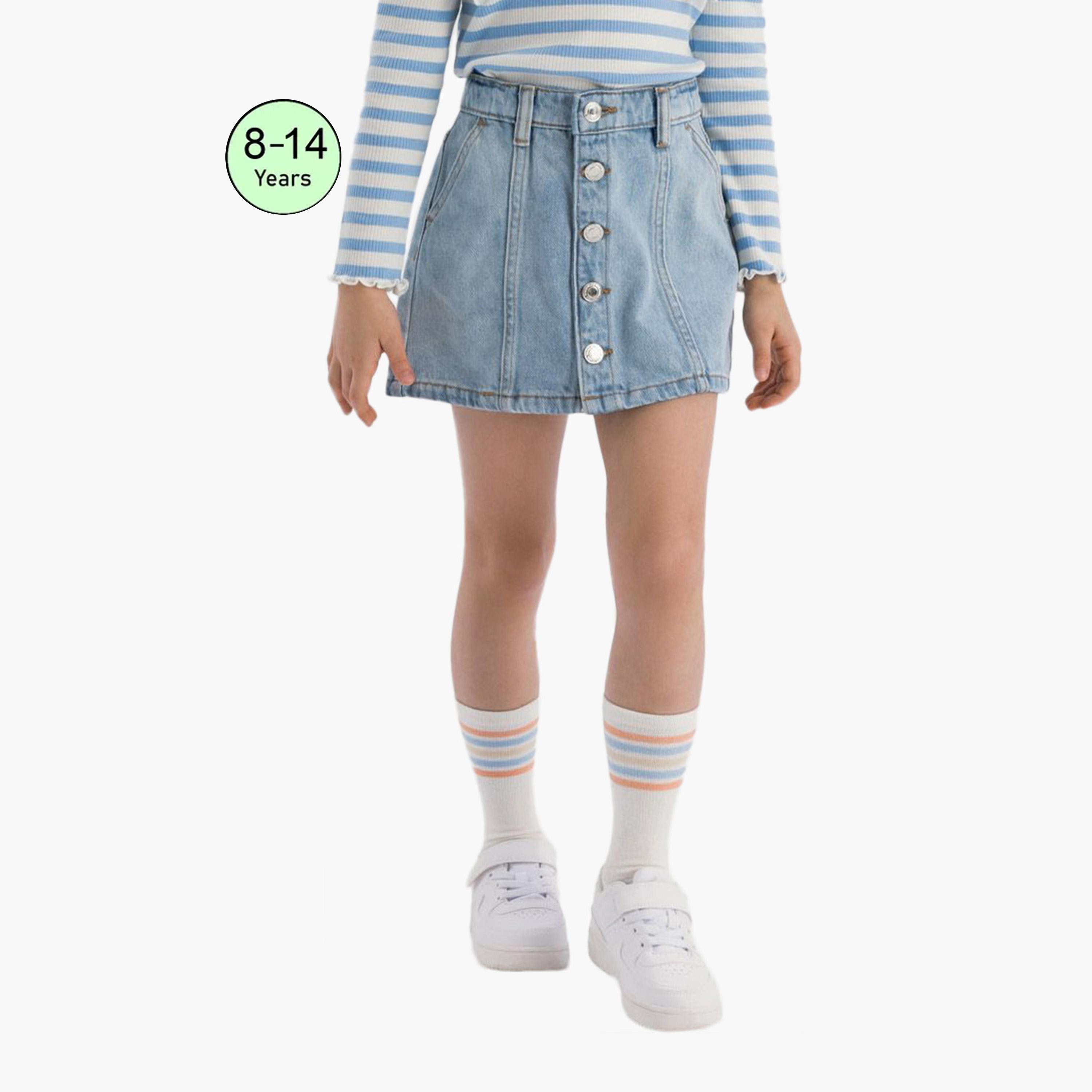 Minoti Flared Denim Skirt-girls-clothing-bottoms-skirts-image-1