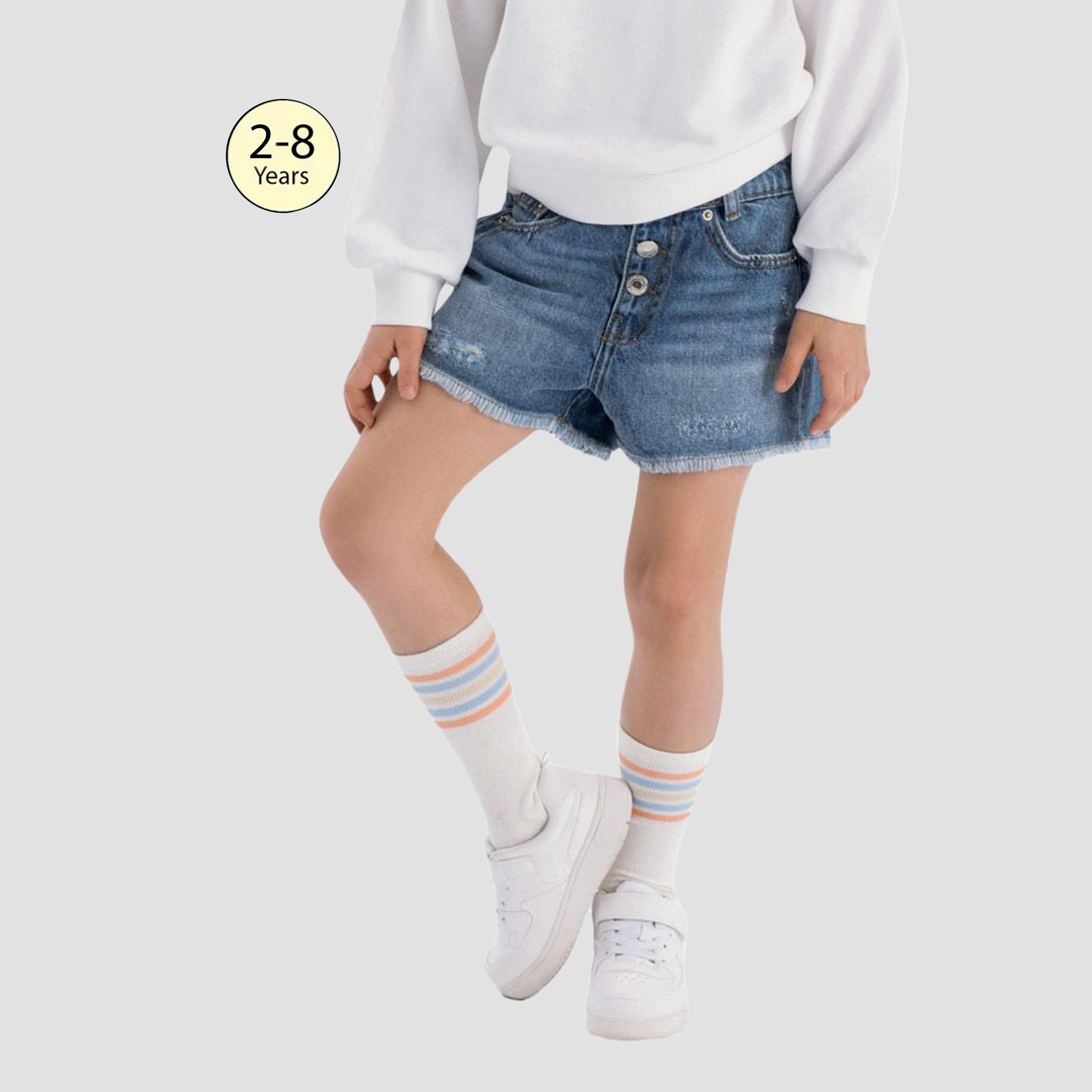 شورت جينز ذو حافة متهالكة من مينوتي-girls-clothing-bottoms-shorts-image-1