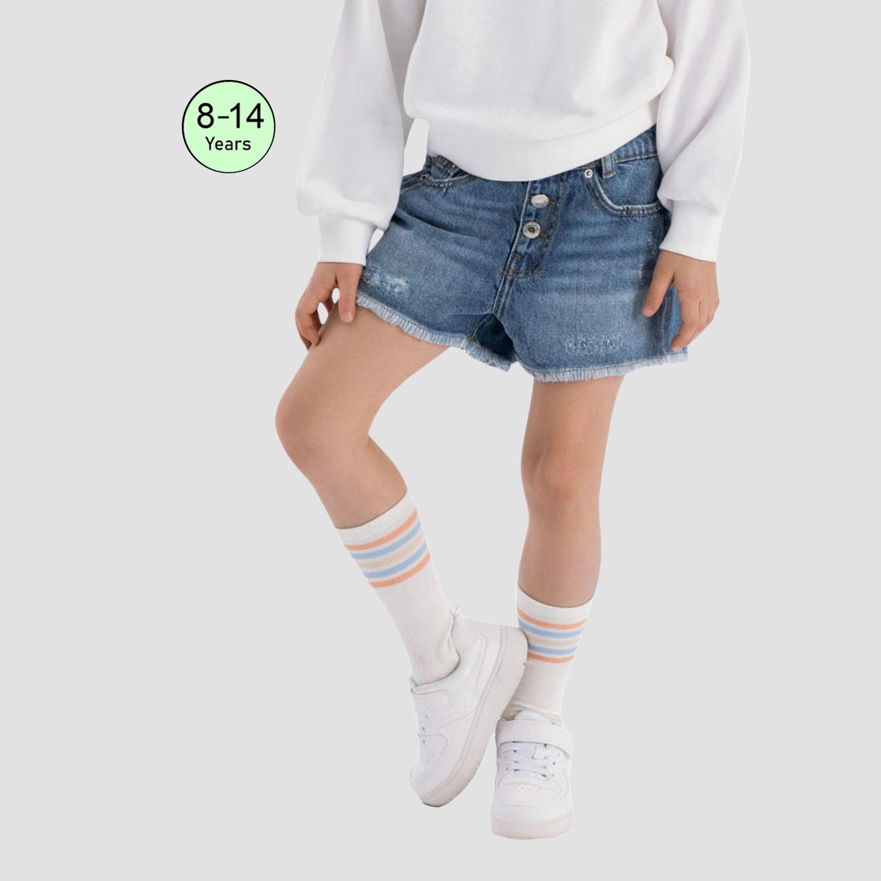 Minoti Frayed Hem Denim Shorts-girls-clothing-bottoms-shorts-image-1