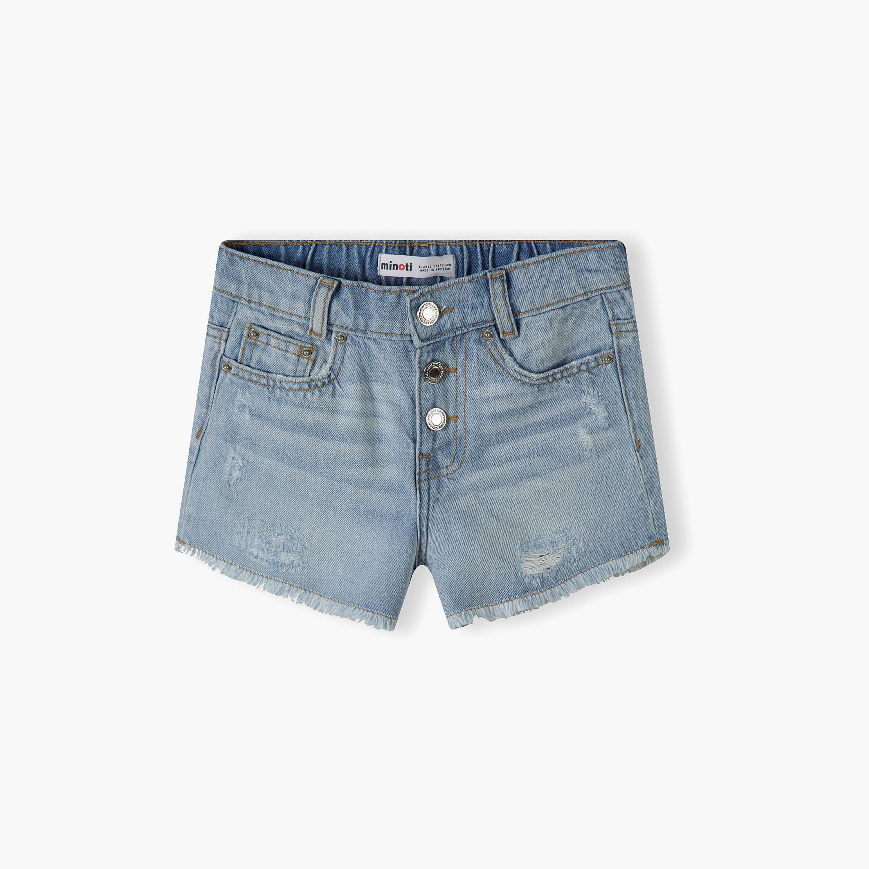 شورت جينز ذو حافة متهالكة من مينوتي-girls-clothing-bottoms-shorts-image-3