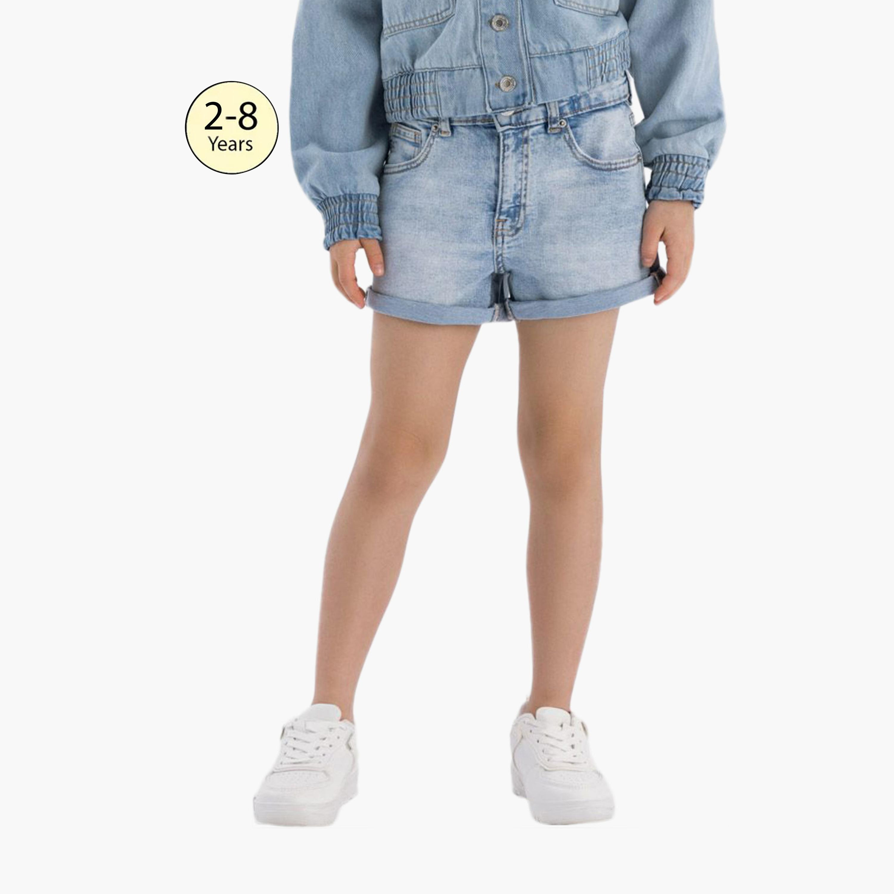 Minoti Solid Denim Shorts-girls-clothing-bottoms-shorts-image-1