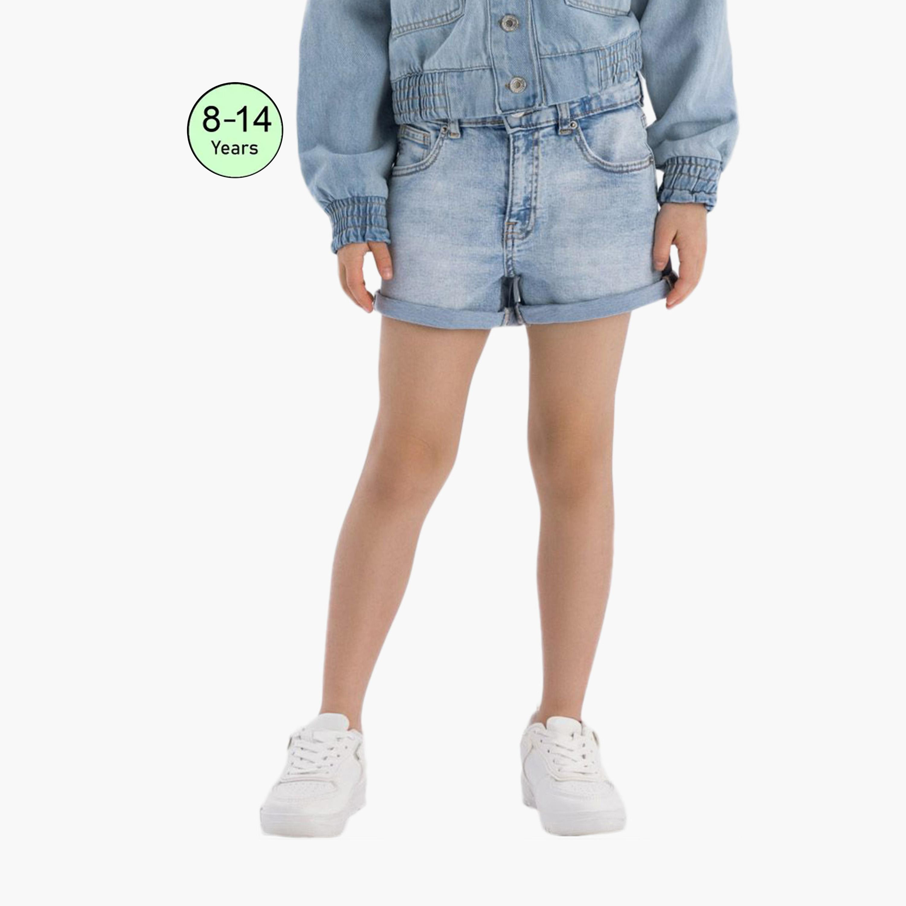 Minoti Solid Denim Shorts-girls-clothing-bottoms-shorts-image-1