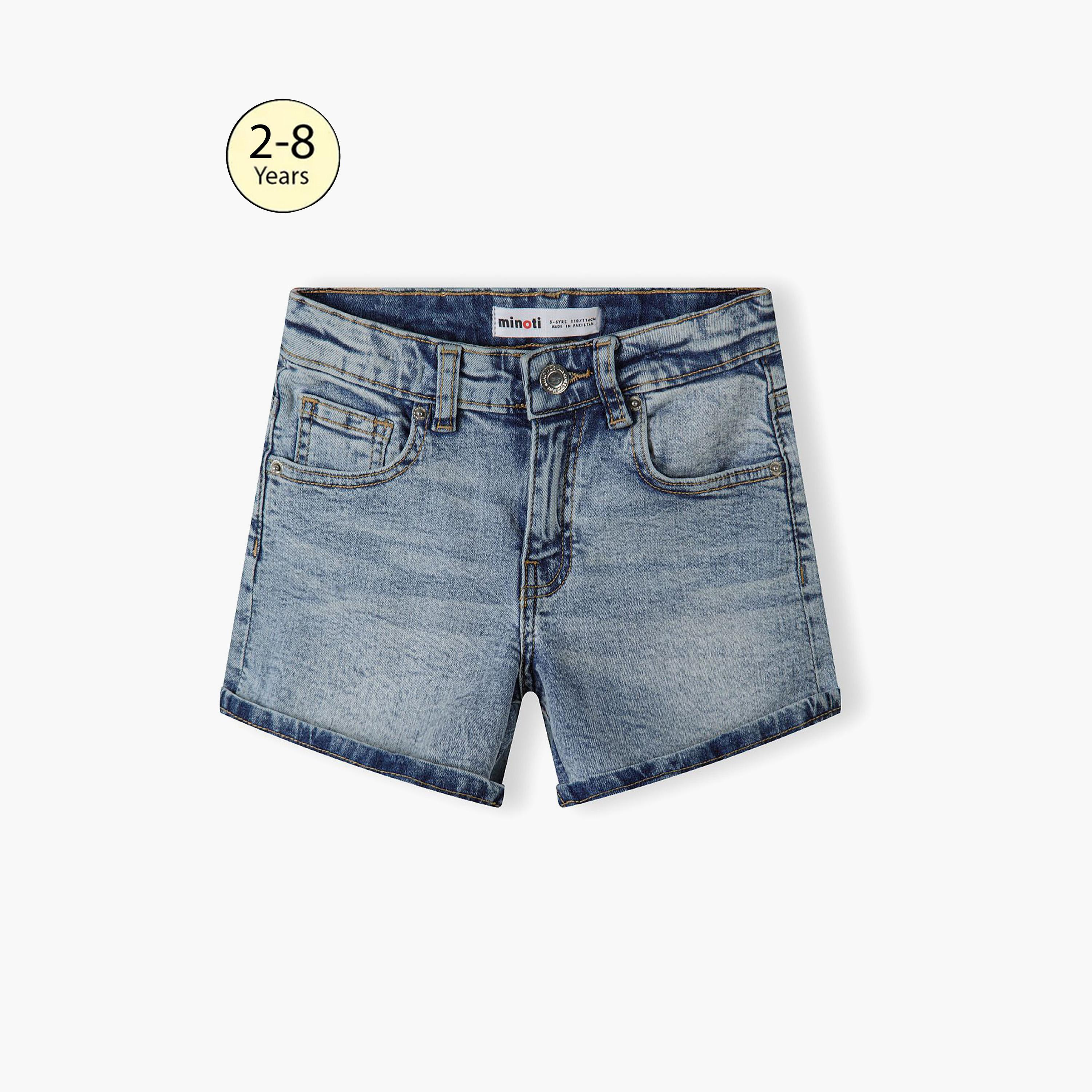 Minoti Solid Denim Shorts-girls-clothing-bottoms-shorts-image-1