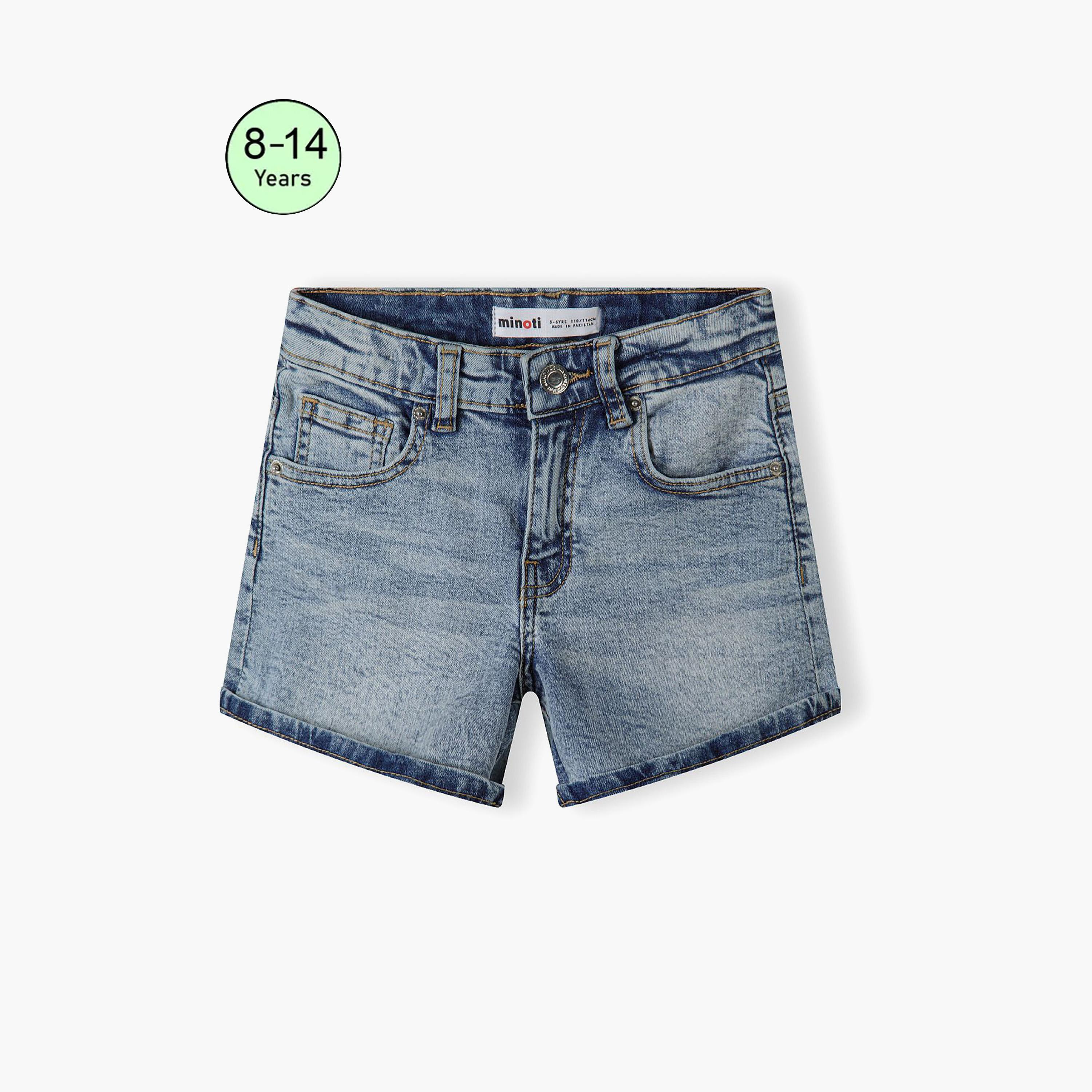 Minoti Solid Denim Shorts-girls-clothing-bottoms-shorts-image-1