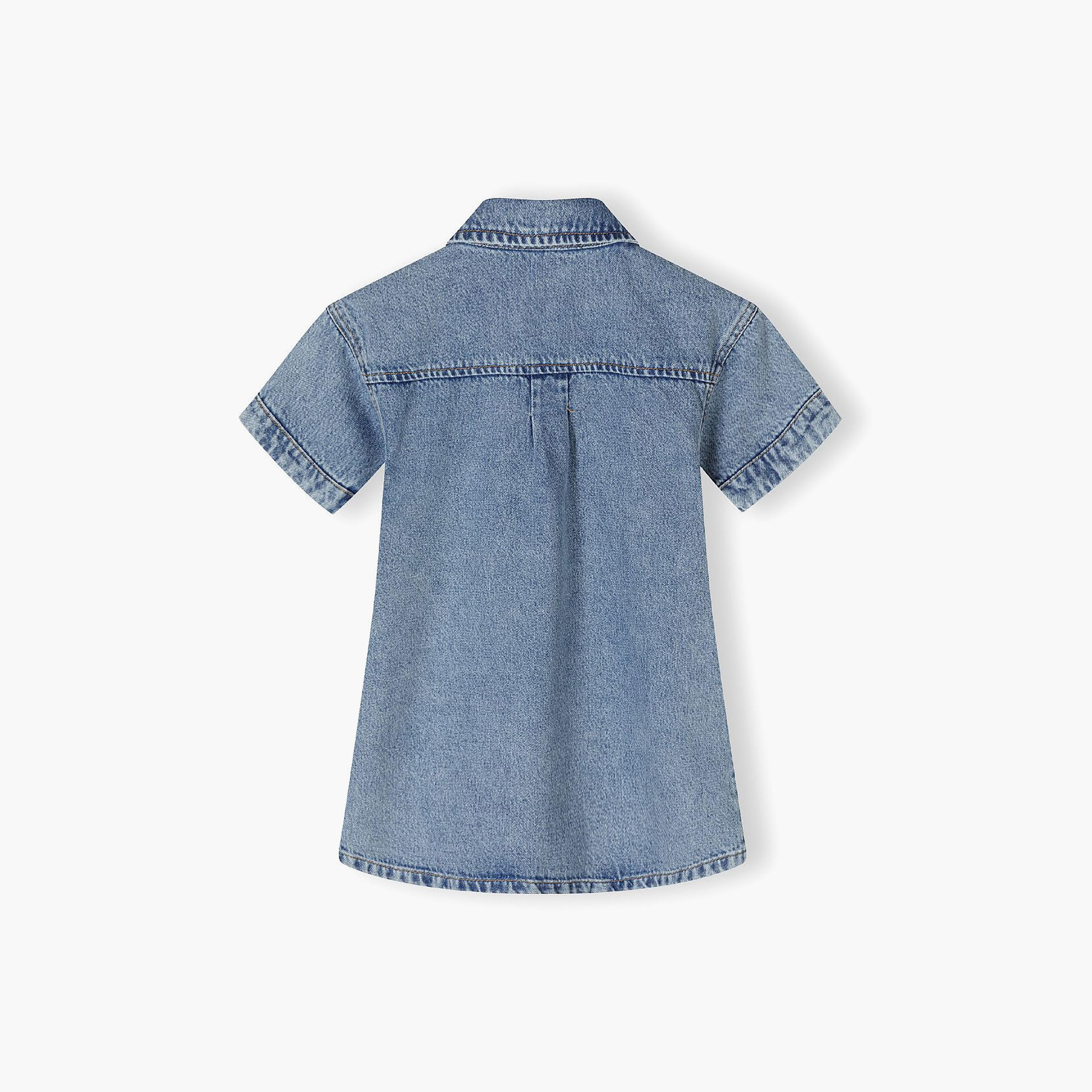 فستان جينز بأكمام قصيرة وياقة من مينوتي-girls-clothing-dressesandjumpsuits-image-3