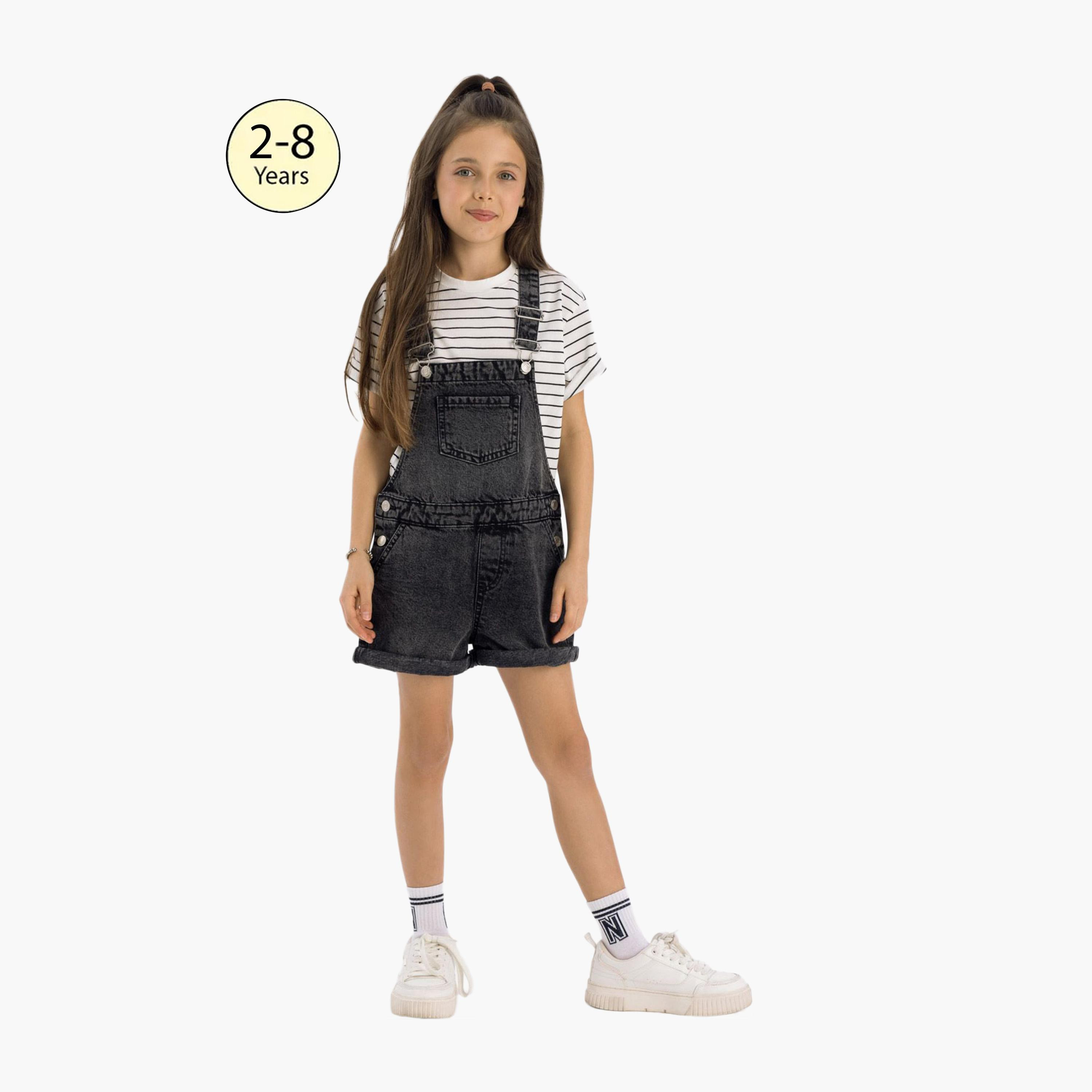 Minoti Denim Short Dungarees-girls-clothing-rompers-image-1