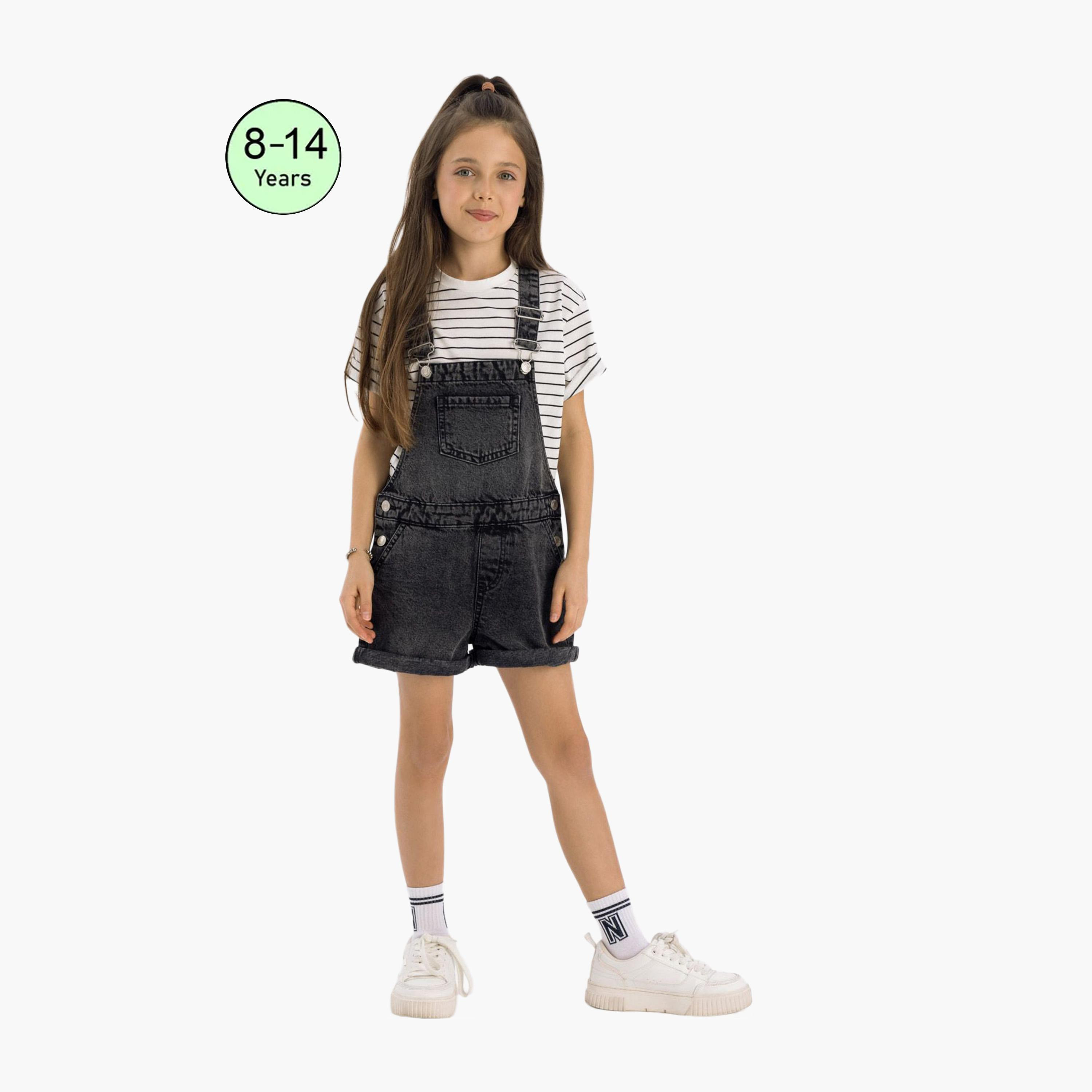 Minoti Denim Short Dungarees-girls-clothing-rompers-image-1