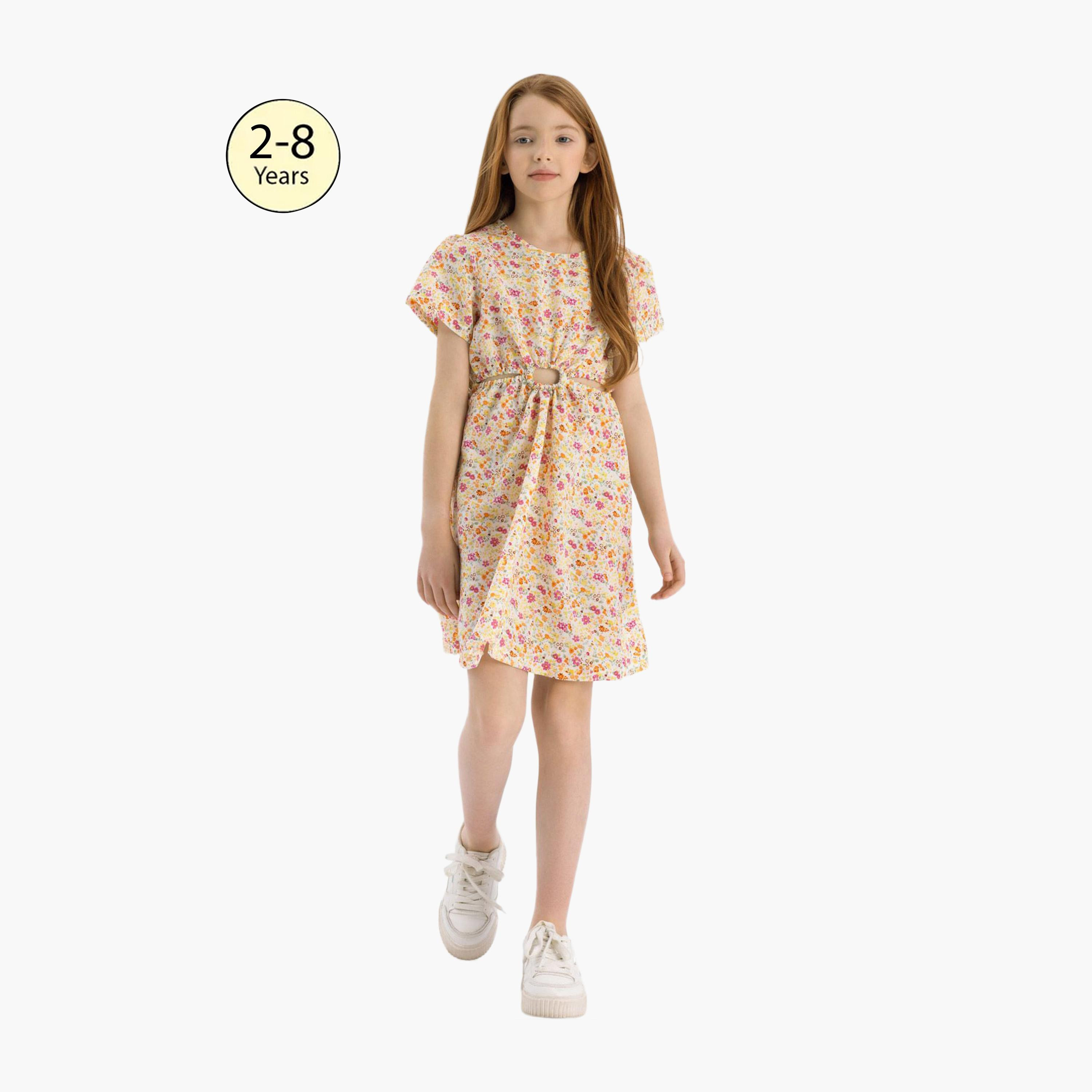 فستان قصير الأكمام ومُقصوص من مينوتي-girls-clothing-dressesandjumpsuits-image-1