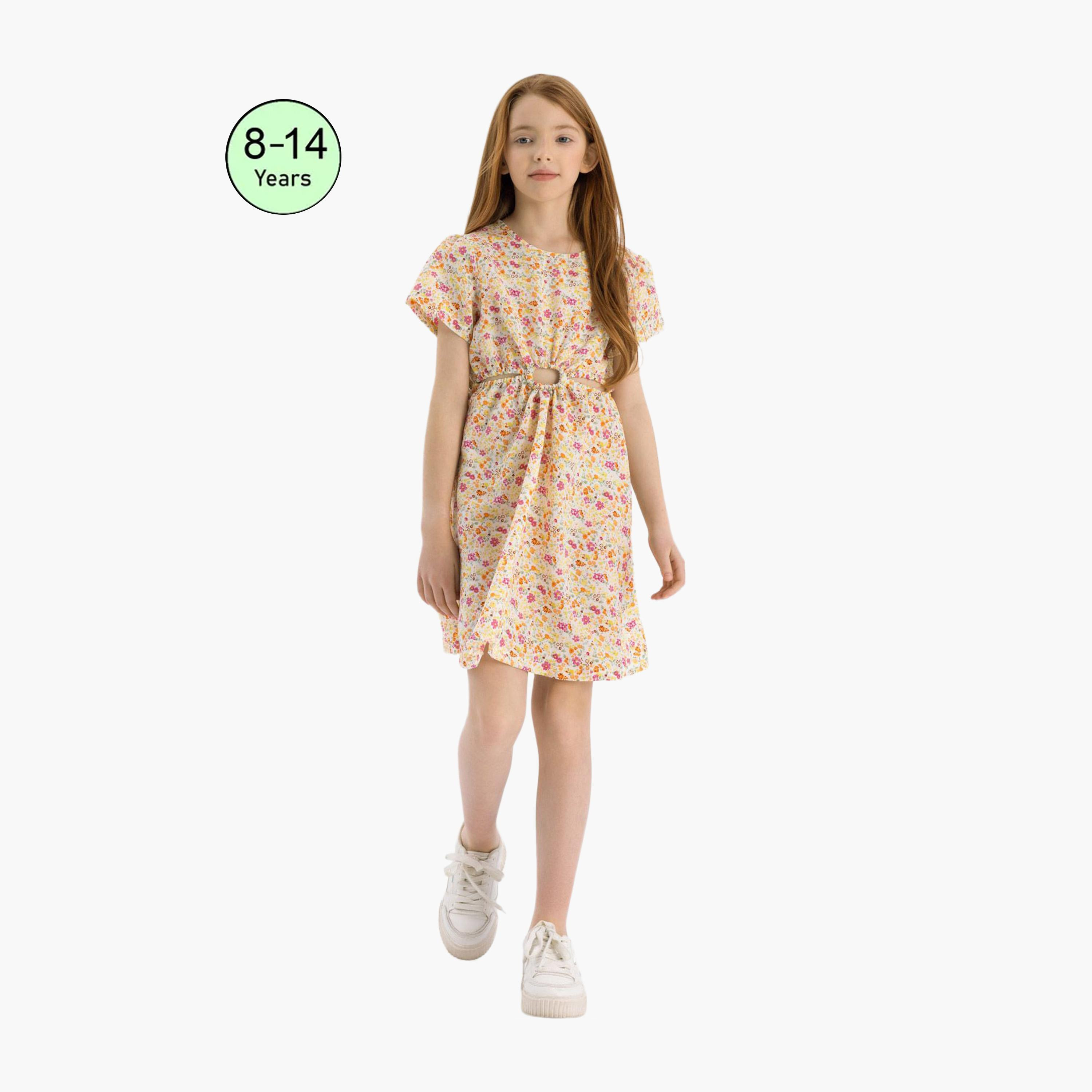 فستان قصير الأكمام ومُقصوص من مينوتي-girls-clothing-dressesandjumpsuits-image-1