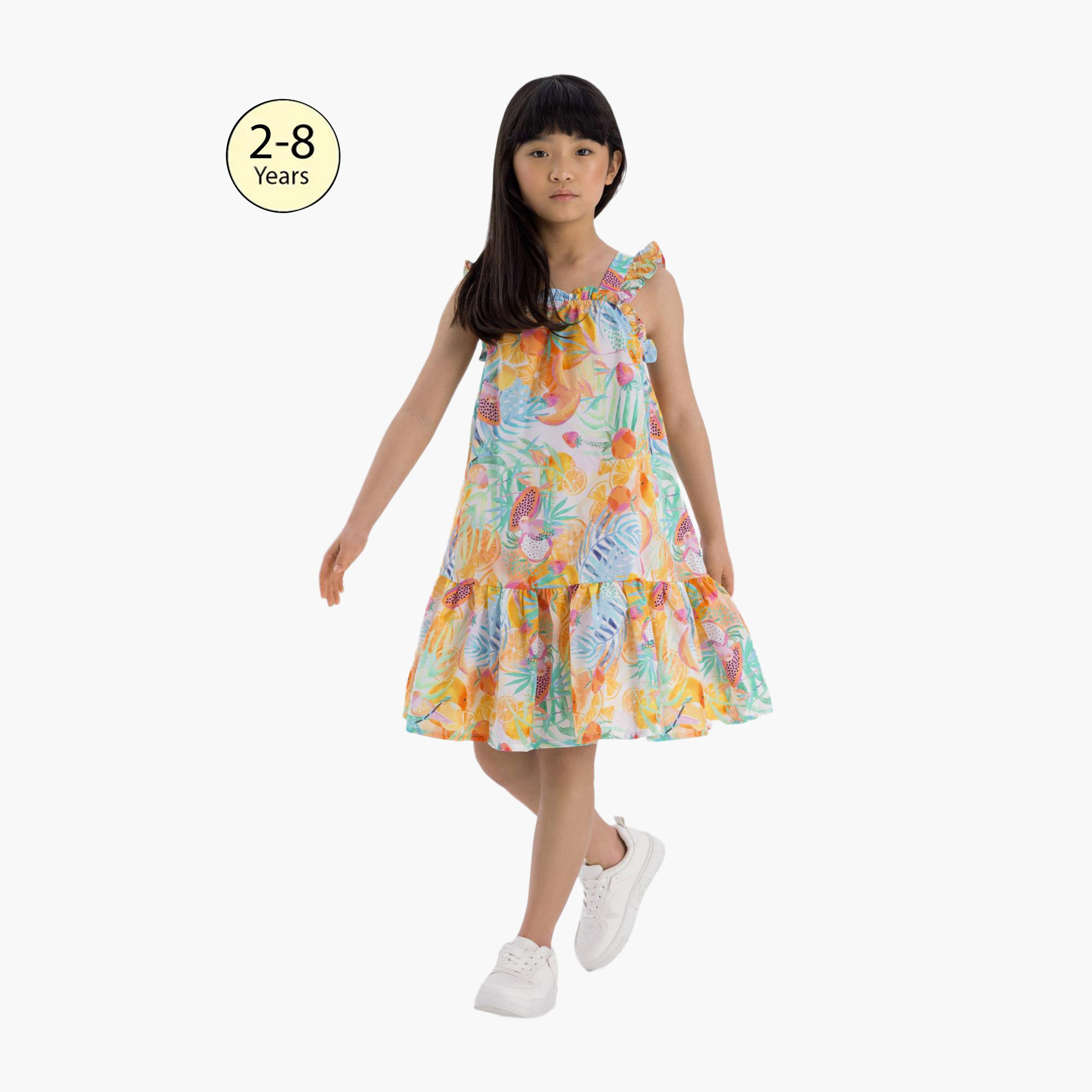 فستان متعدد الطبقات بحزام كتف مع كشكشة من مينوتي-girls-clothing-dressesandjumpsuits-image-1