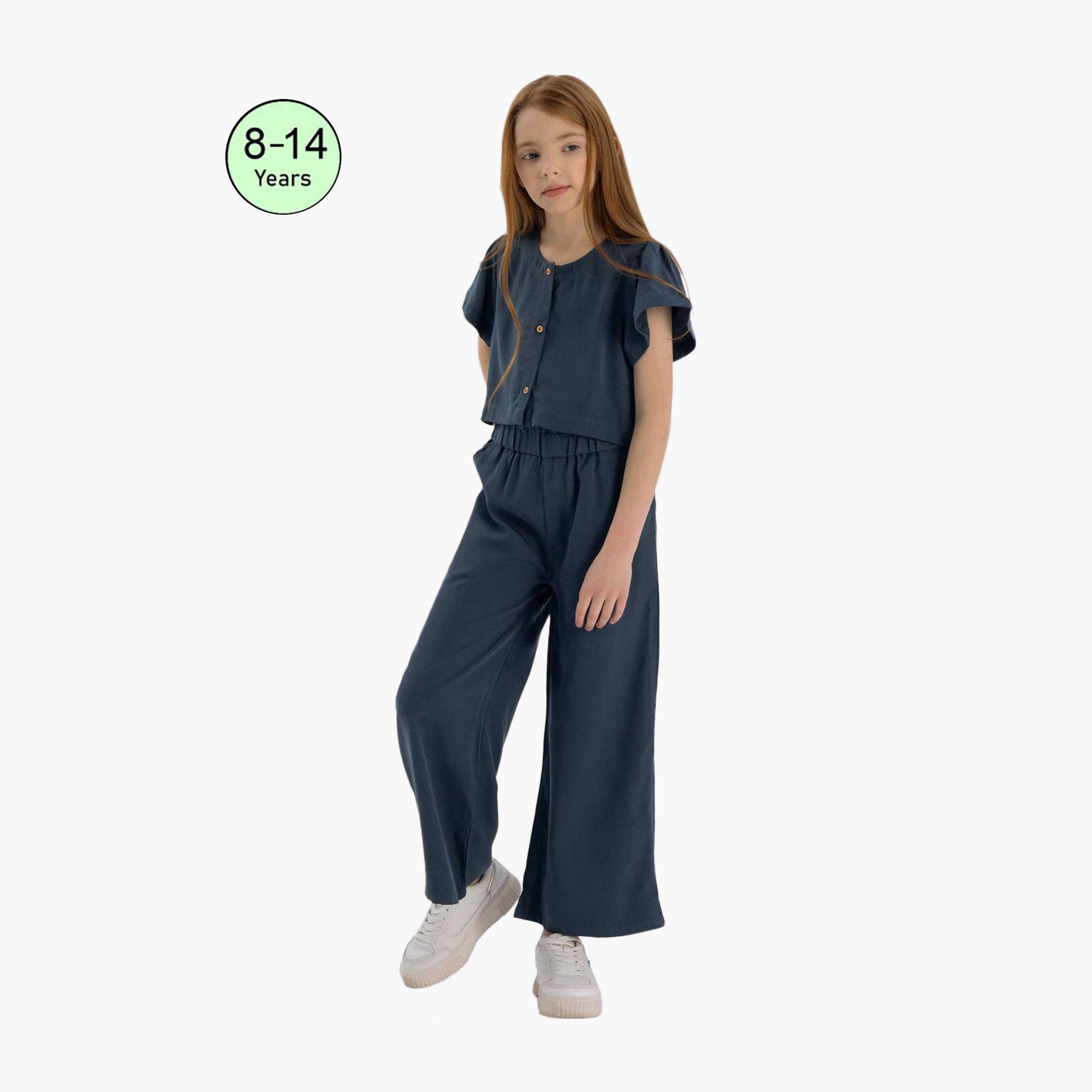 طقم بلوزة بأكمام مكشكشة وبنطال واسع الساق من مينوتي-girls-clothing-setsandcoords-image-1