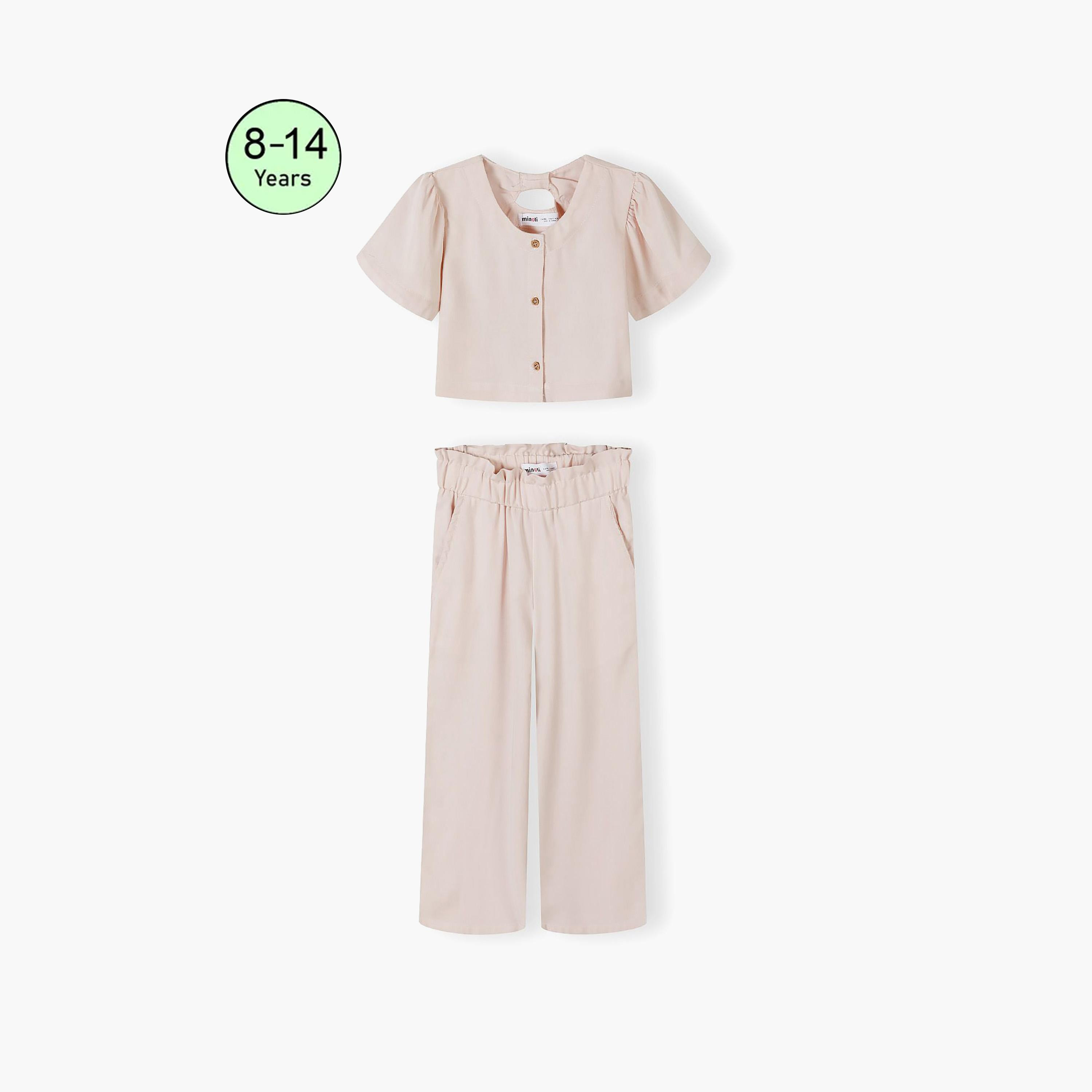طقم بلوزة بأكمام مكشكشة وبنطال واسع الساق من مينوتي-girls-clothing-setsandcoords-image-1