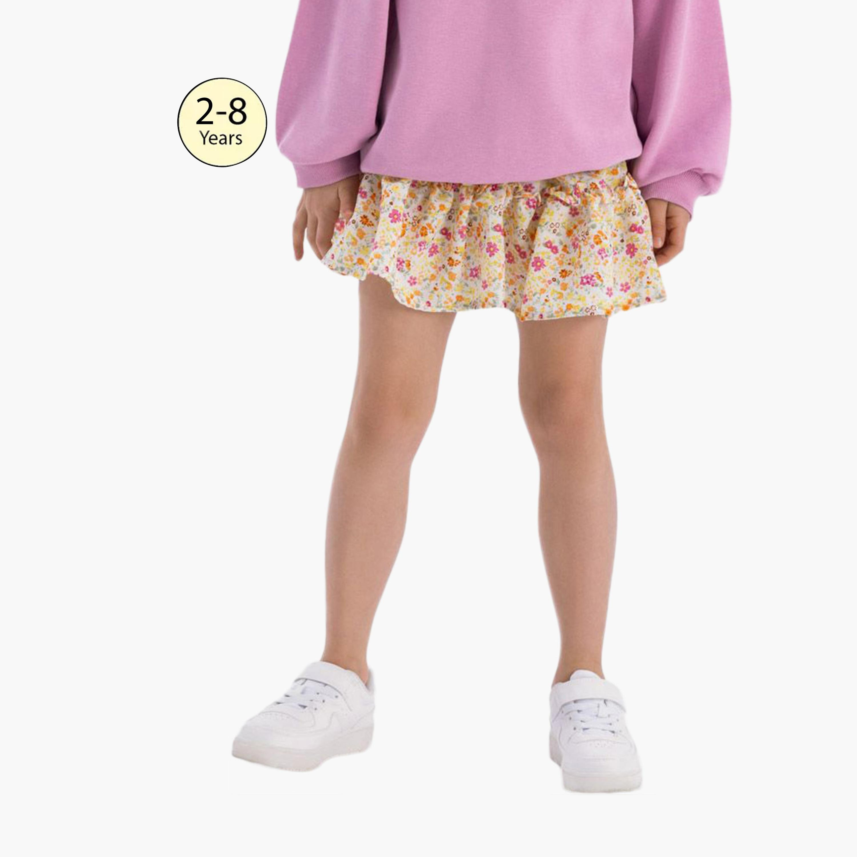 Minoti Floral Print Crinkle Layered Skirt - Multicolour-girls-clothing-bottoms-skirts-image-1