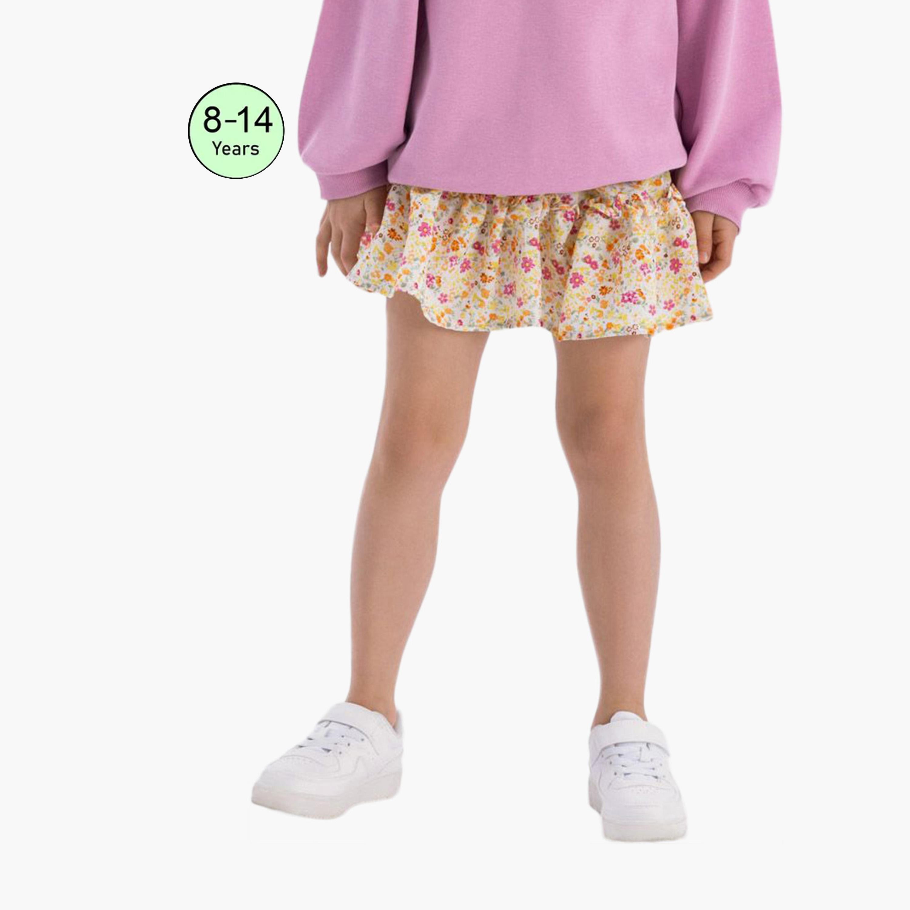 Minoti Floral Print Crinkle Layered Skirt - Multicolour-girls-clothing-bottoms-skirts-image-1