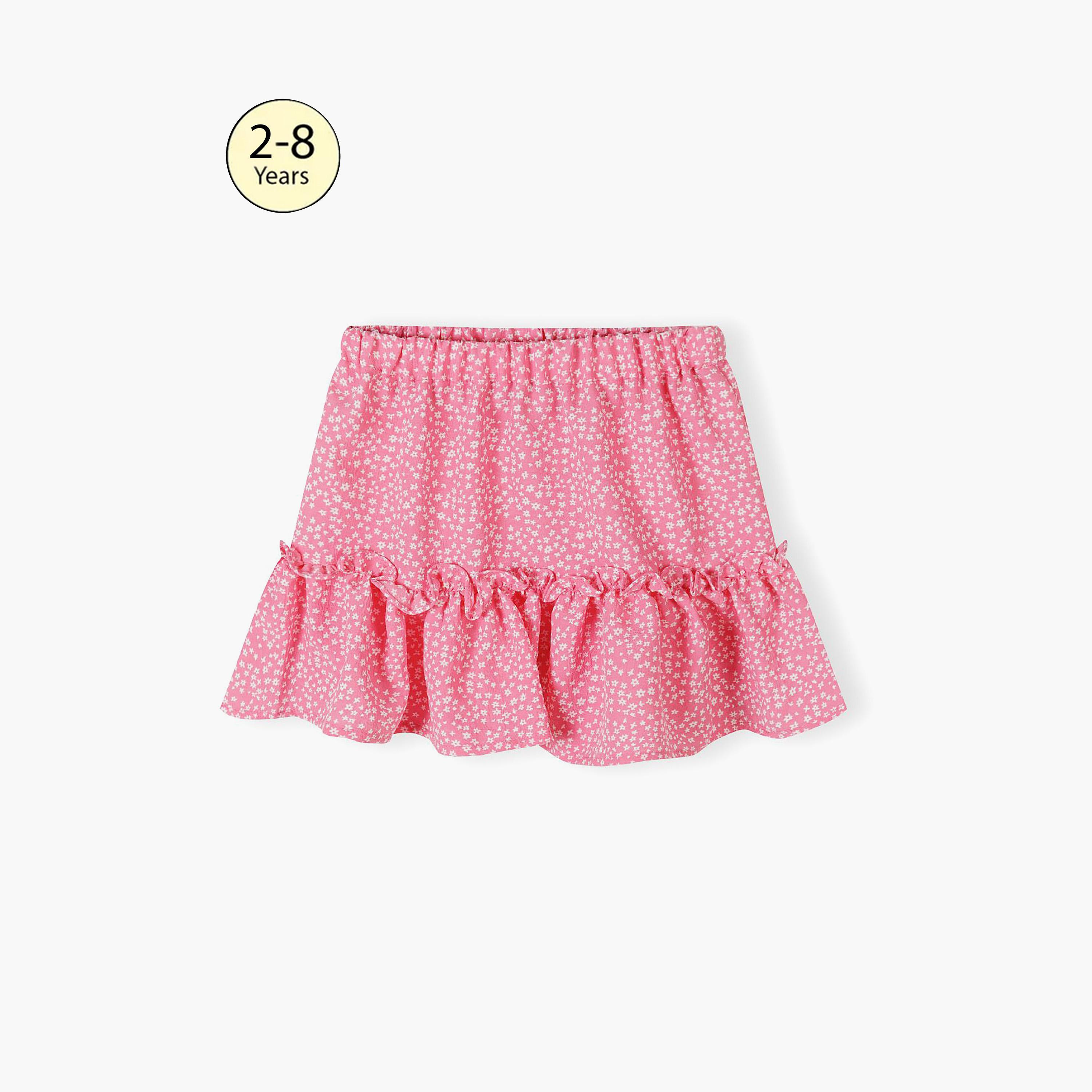 Minoti Floral Print Crinkle Layered Skirt - Pink-girls-clothing-bottoms-skirts-image-1