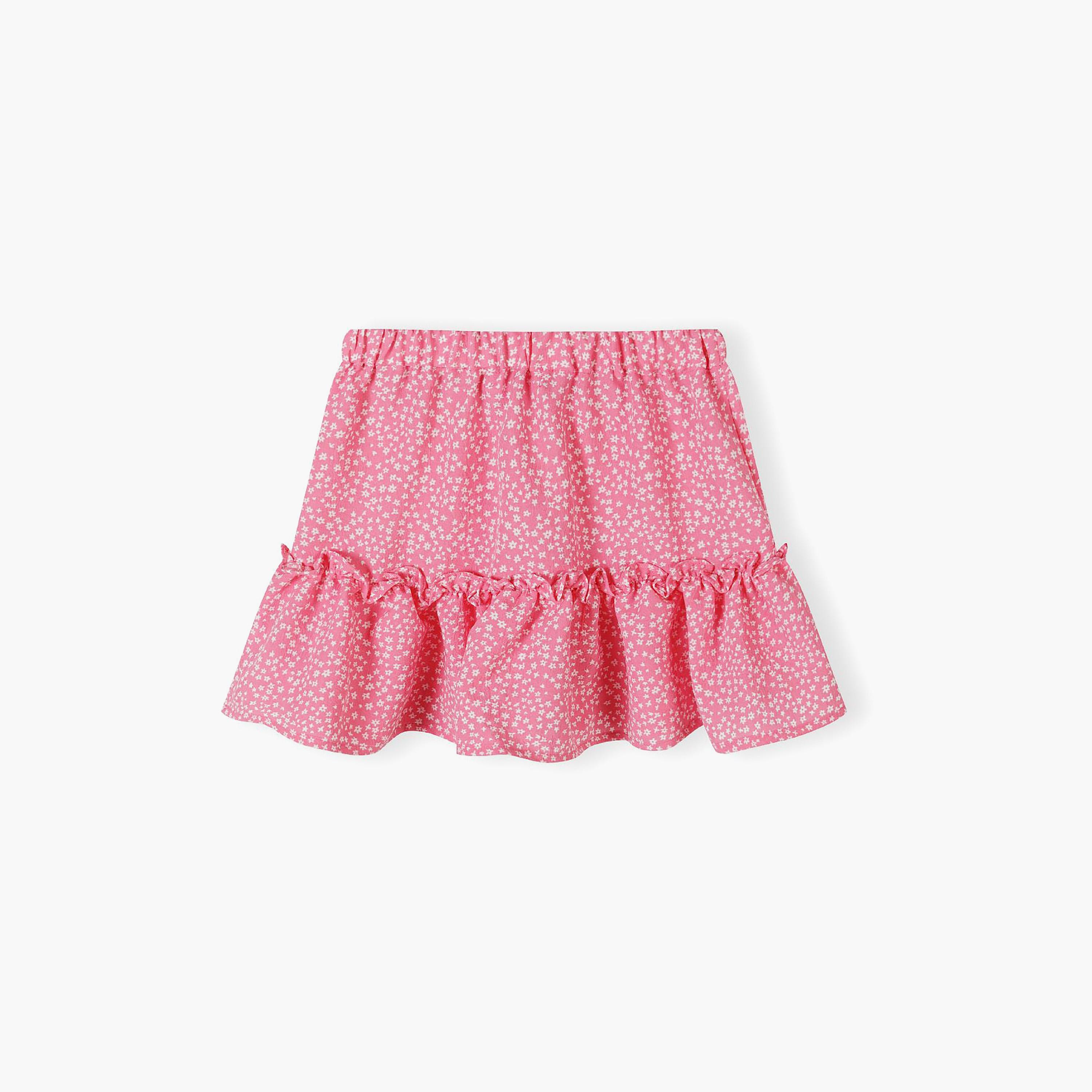 تنورة بطبقات مجعدة بطبعة زهور - وردي من مينوتي-girls-clothing-bottoms-skirts-image-3