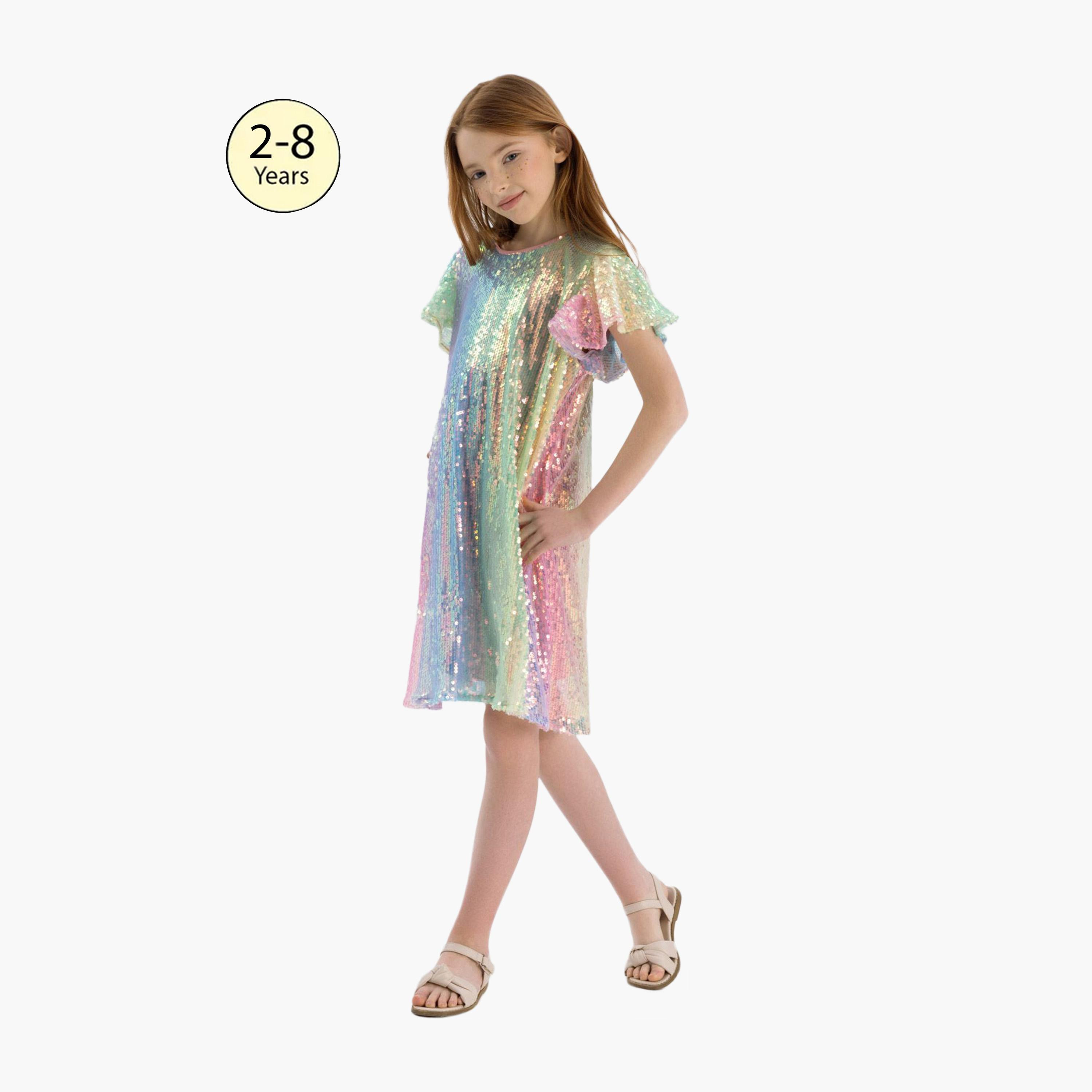 Minoti Flutter Sleeves Sequin Dress-girls-clothing-dressesandjumpsuits-image-1