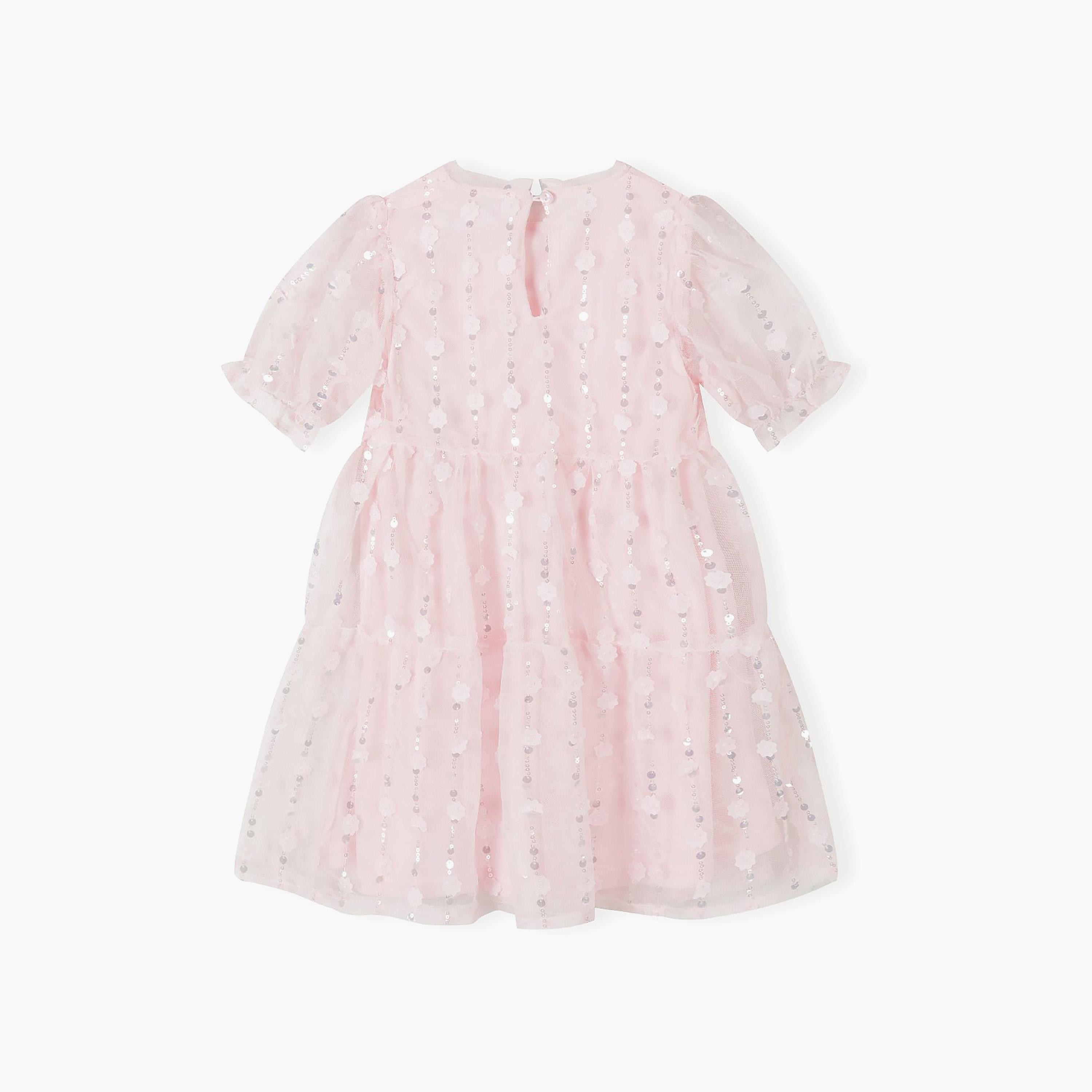 فستان قصير الأكمام مزين بالترتر وتفاصيل الزهور من مينوتي-girls-clothing-dressesandjumpsuits-image-3