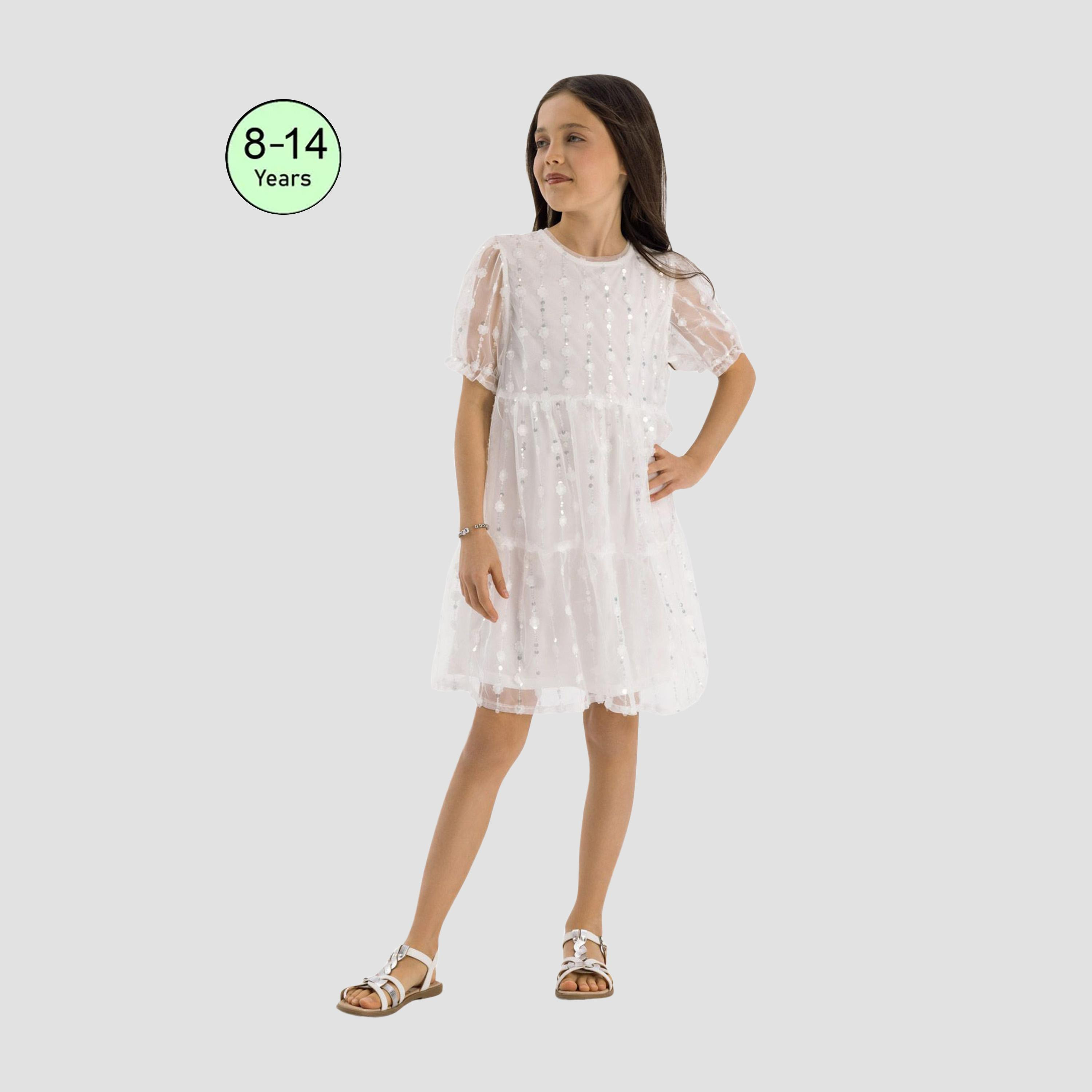 فستان قصير الأكمام مزين بالترتر وتفاصيل الزهور من مينوتي-girls-clothing-dressesandjumpsuits-image-1