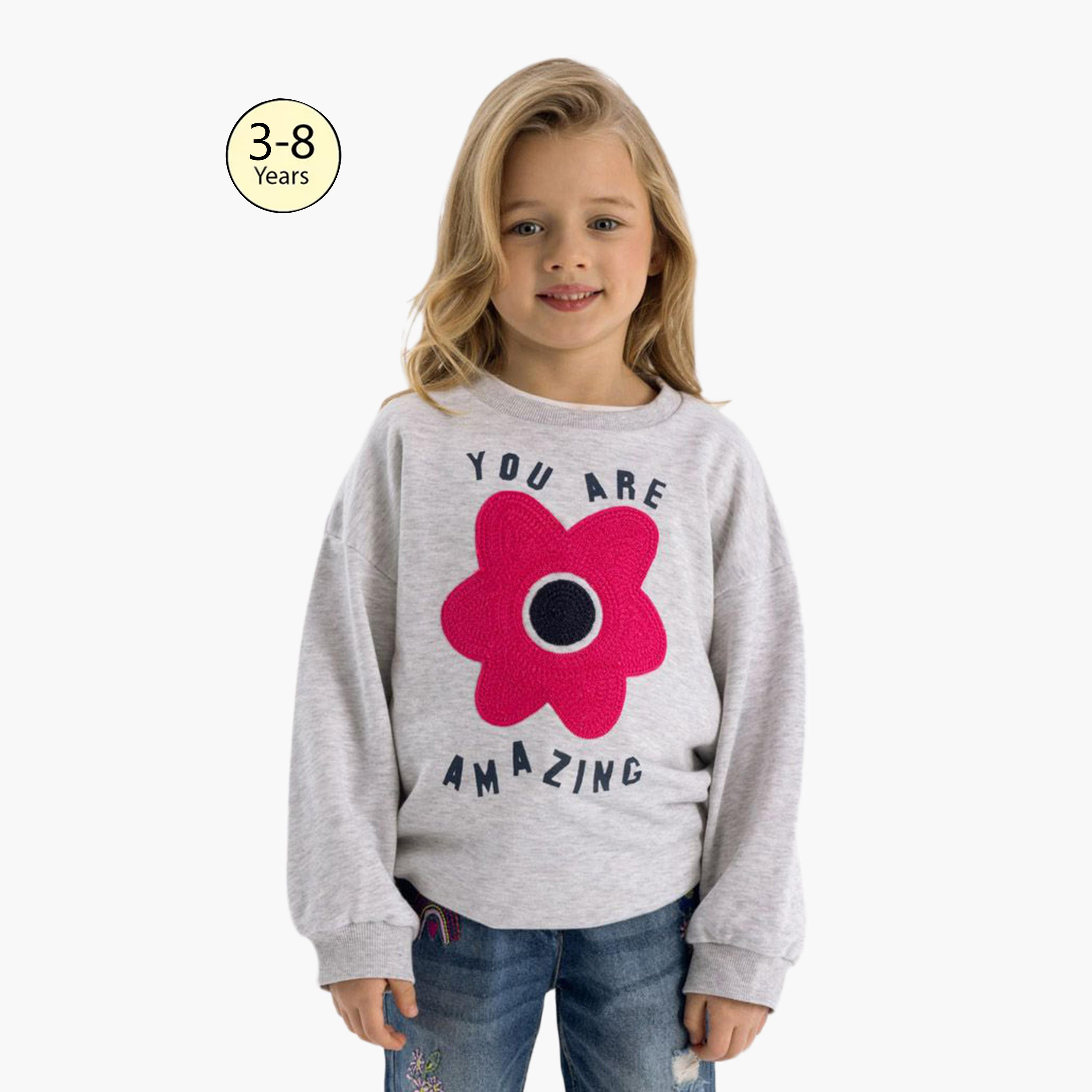 سويت شيرت من الصوف المطرز برقبة دائرية من مينوتي-girls-clothing-sweatshirts-image-1