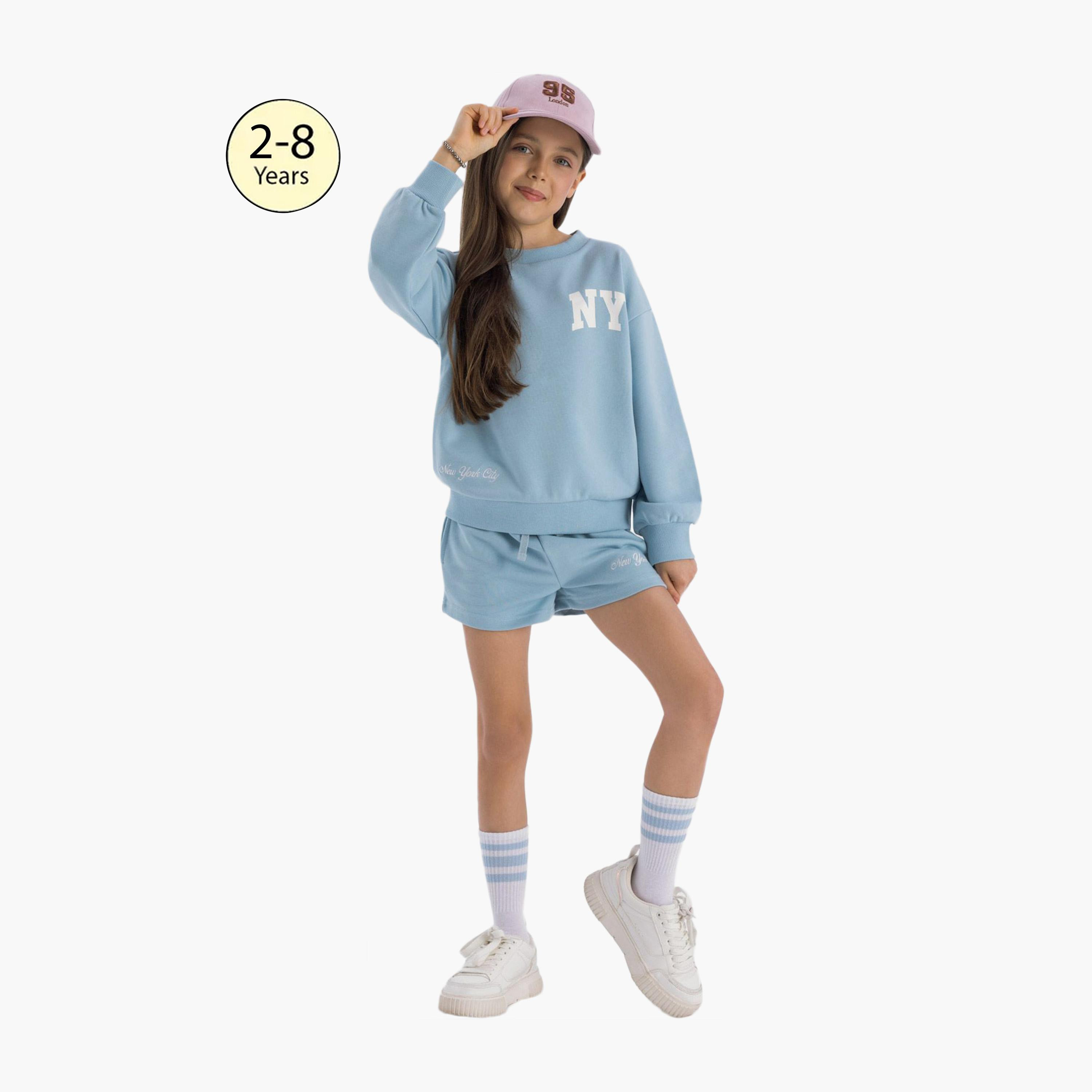 Minoti Crew Neck Sweatshirt & Shorts Set-girls-clothing-setsandcoords-image-1