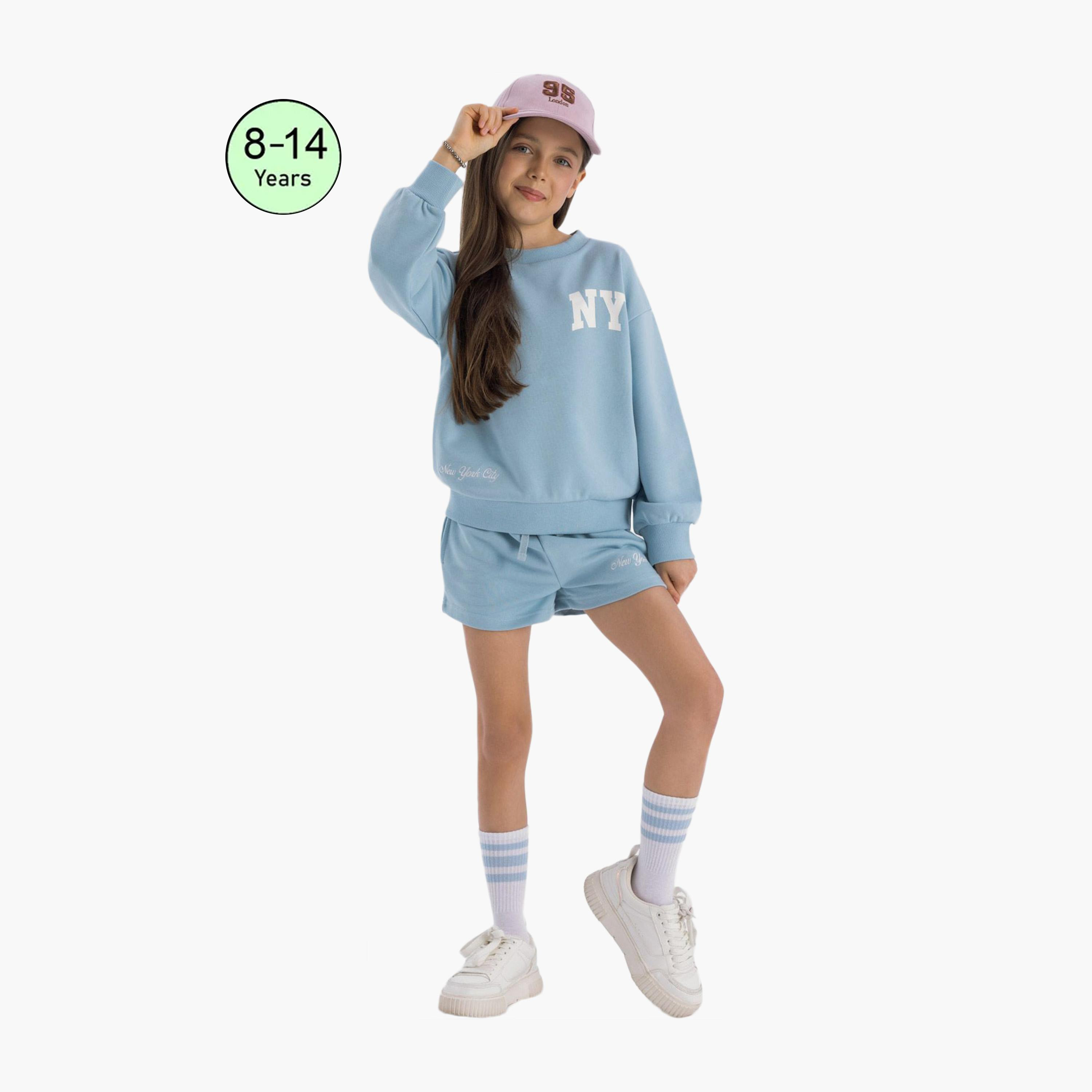 طقم سويت شيرت وشورت برقبة دائرية من مينوتي-girls-clothing-setsandcoords-image-7