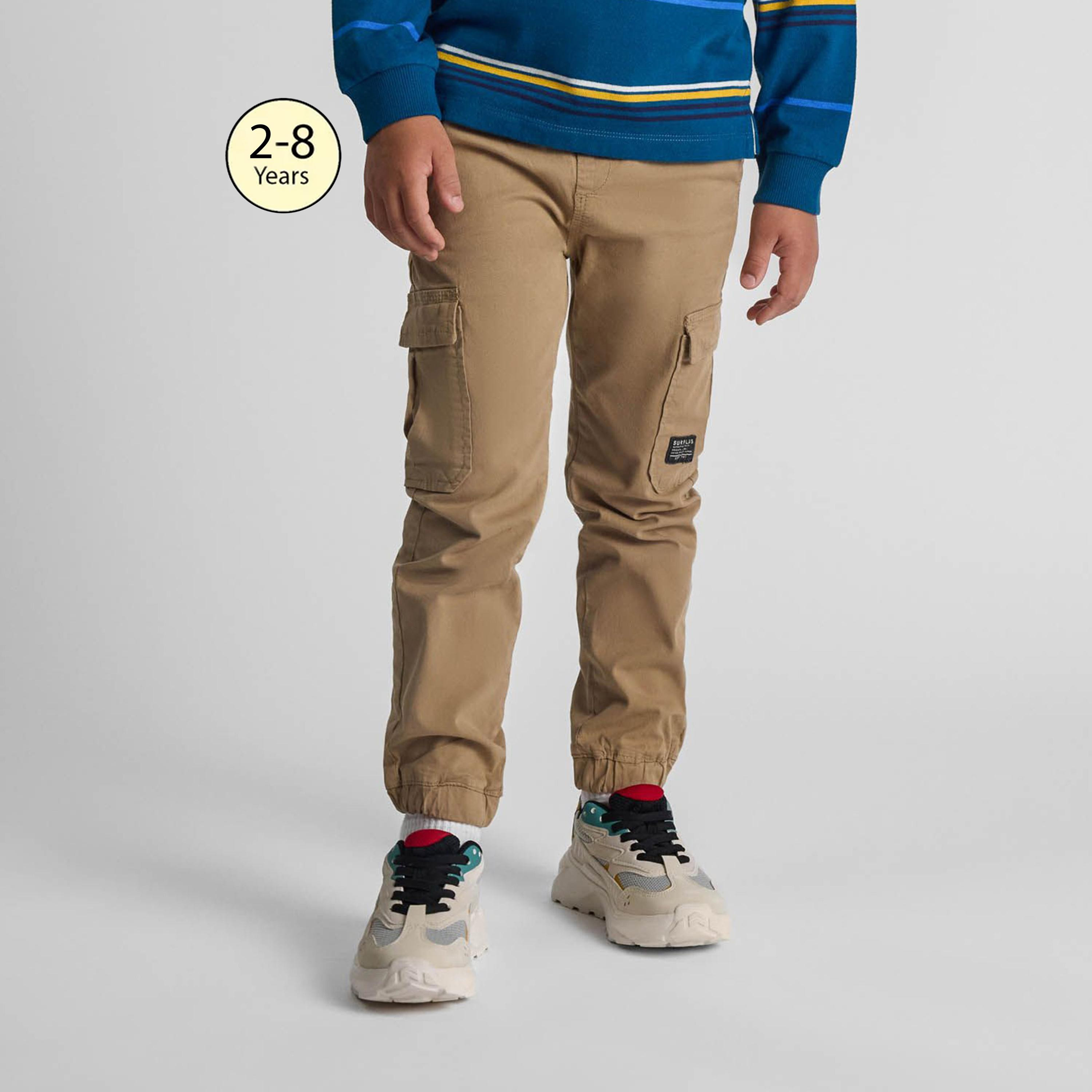 بنطلون كارجو من مزيج القطن المنقوش بخصر مطاطي ورباط من مينوتي-boys-clothing-bottoms-trousers-image-1