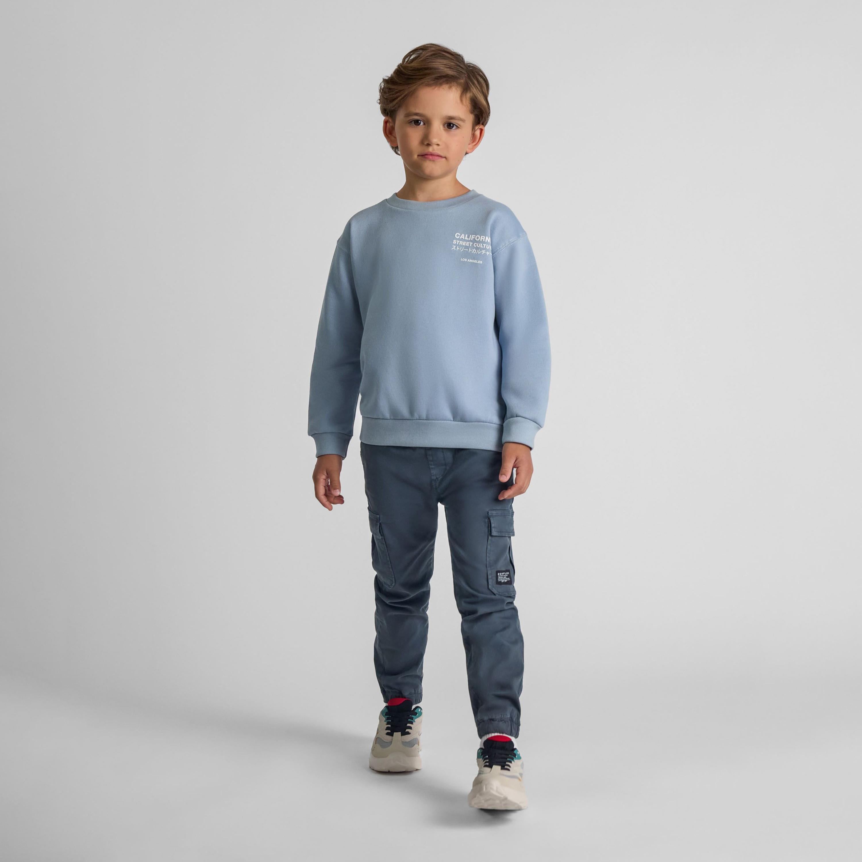 بنطلون كارجو من مزيج القطن المنقوش بخصر مطاطي ورباط من مينوتي-boys-clothing-bottoms-trousers-image-2