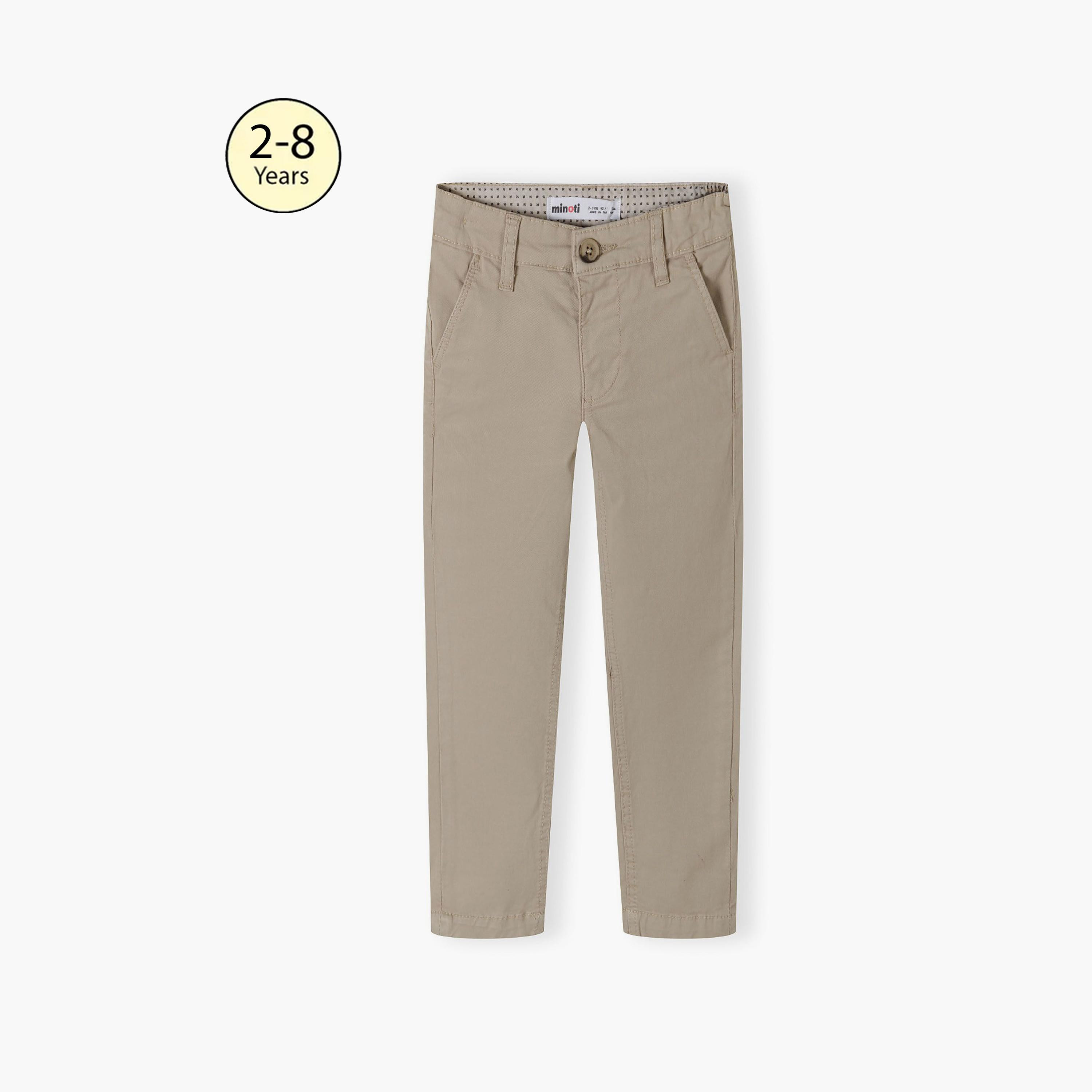 Minoti Solid Button Waist Cotton Blend Chinos Pants-boys-clothing-schoolwear-bottoms-pants-image-1