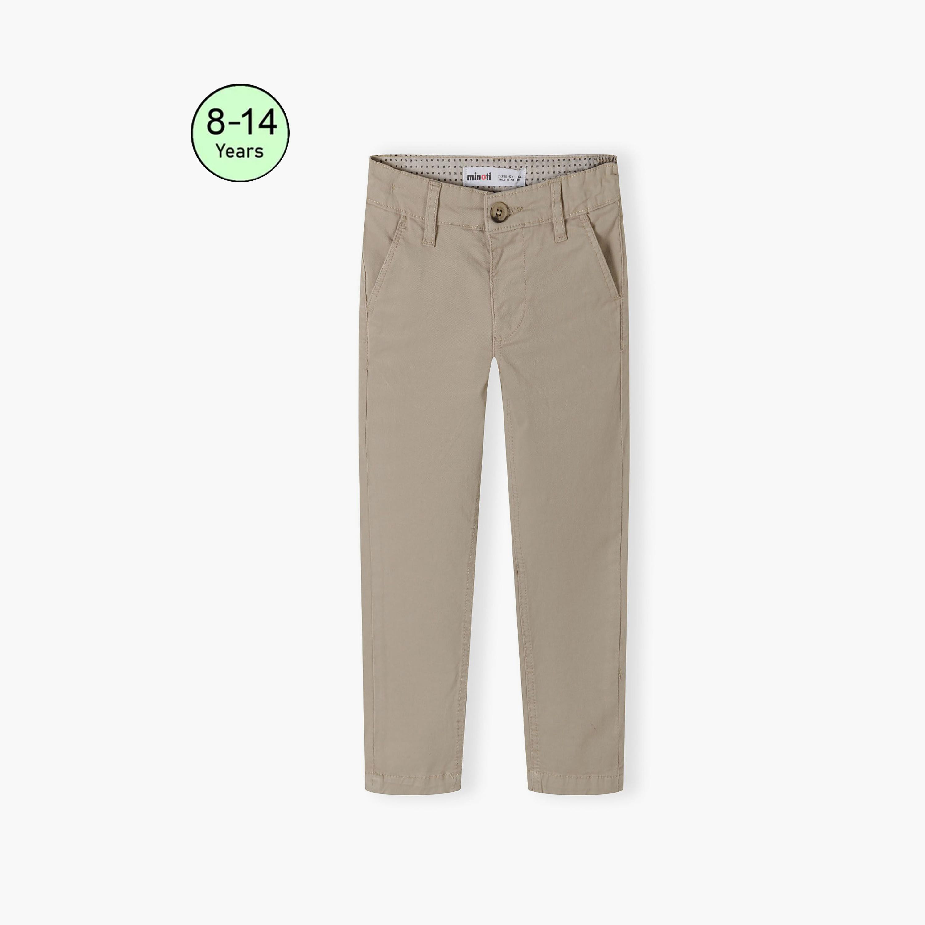 Minoti Solid Button Waist Cotton Blend Chinos Pants-boys-clothing-schoolwear-bottoms-pants-image-1