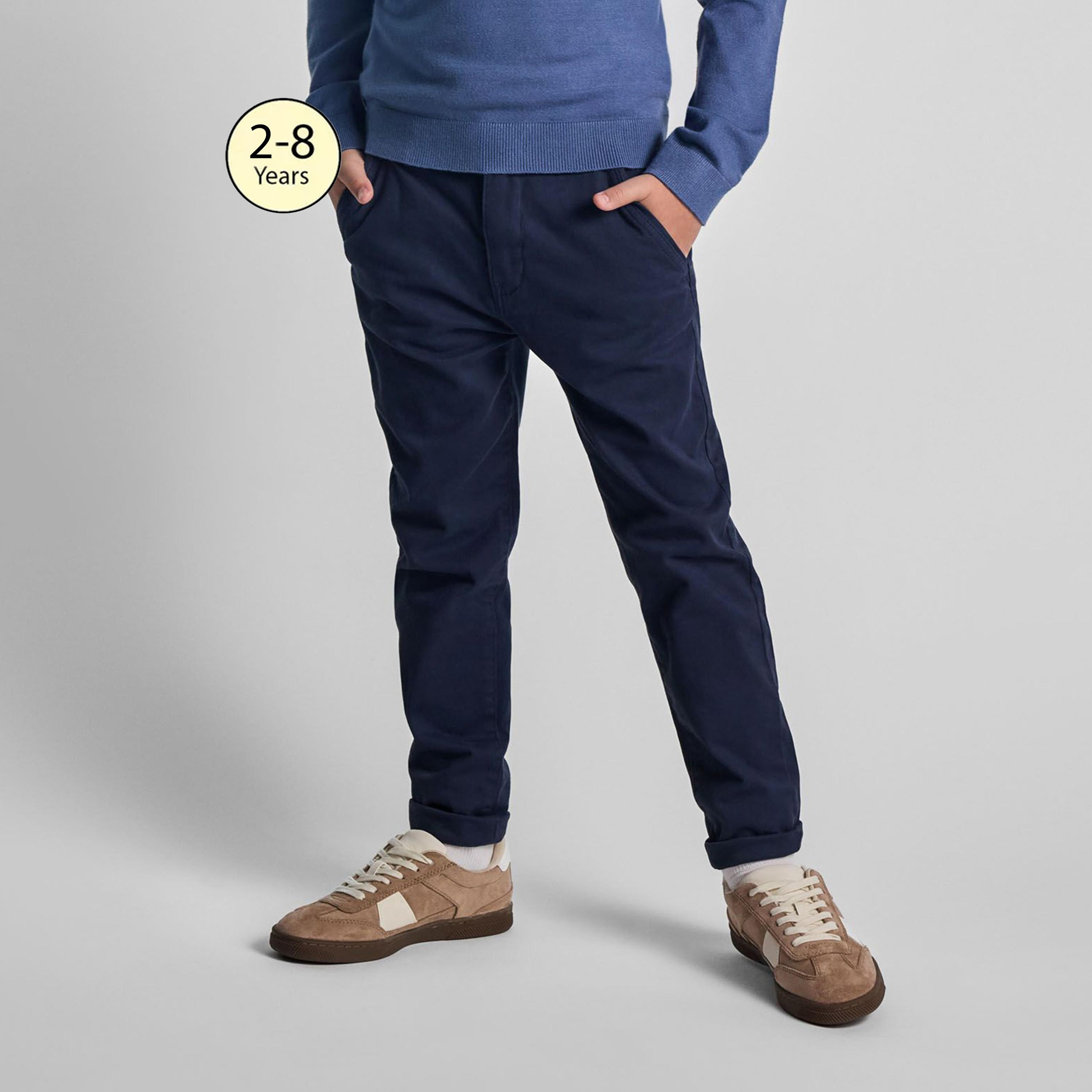 Minoti Solid Button Waist Cotton Blend Chinos Pants-boys-clothing-schoolwear-bottoms-pants-image-1