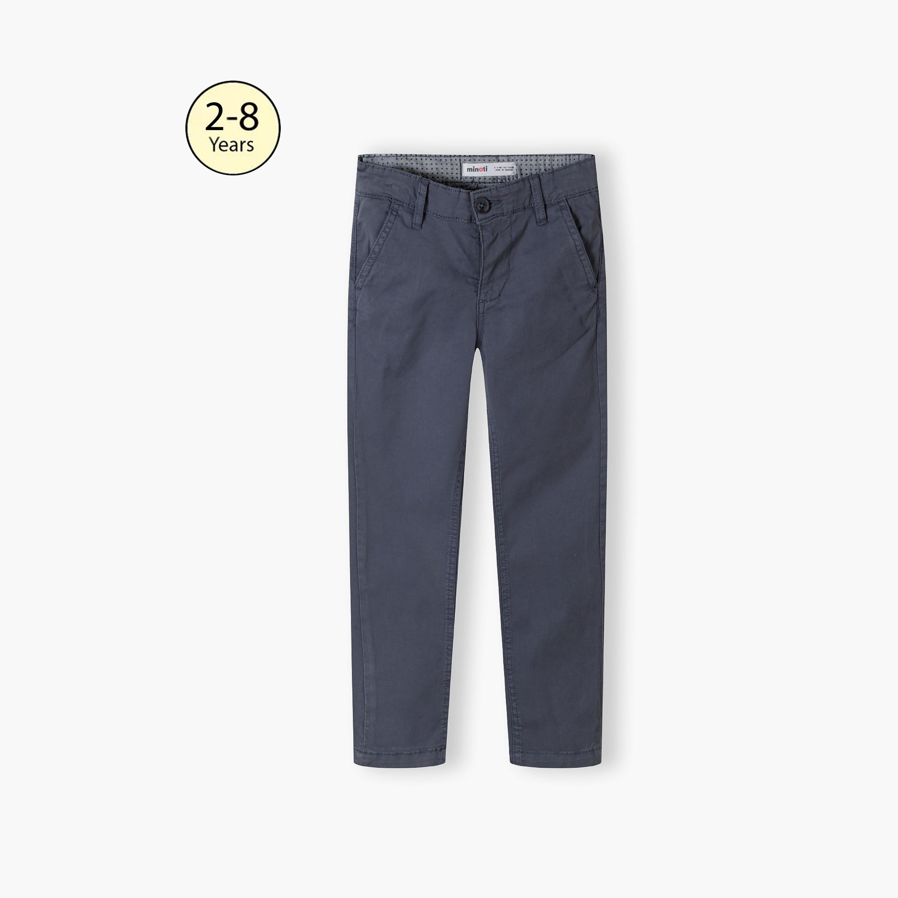 Minoti Solid Button Waist Cotton Blend Chinos Pants-boys-clothing-schoolwear-bottoms-pants-image-1