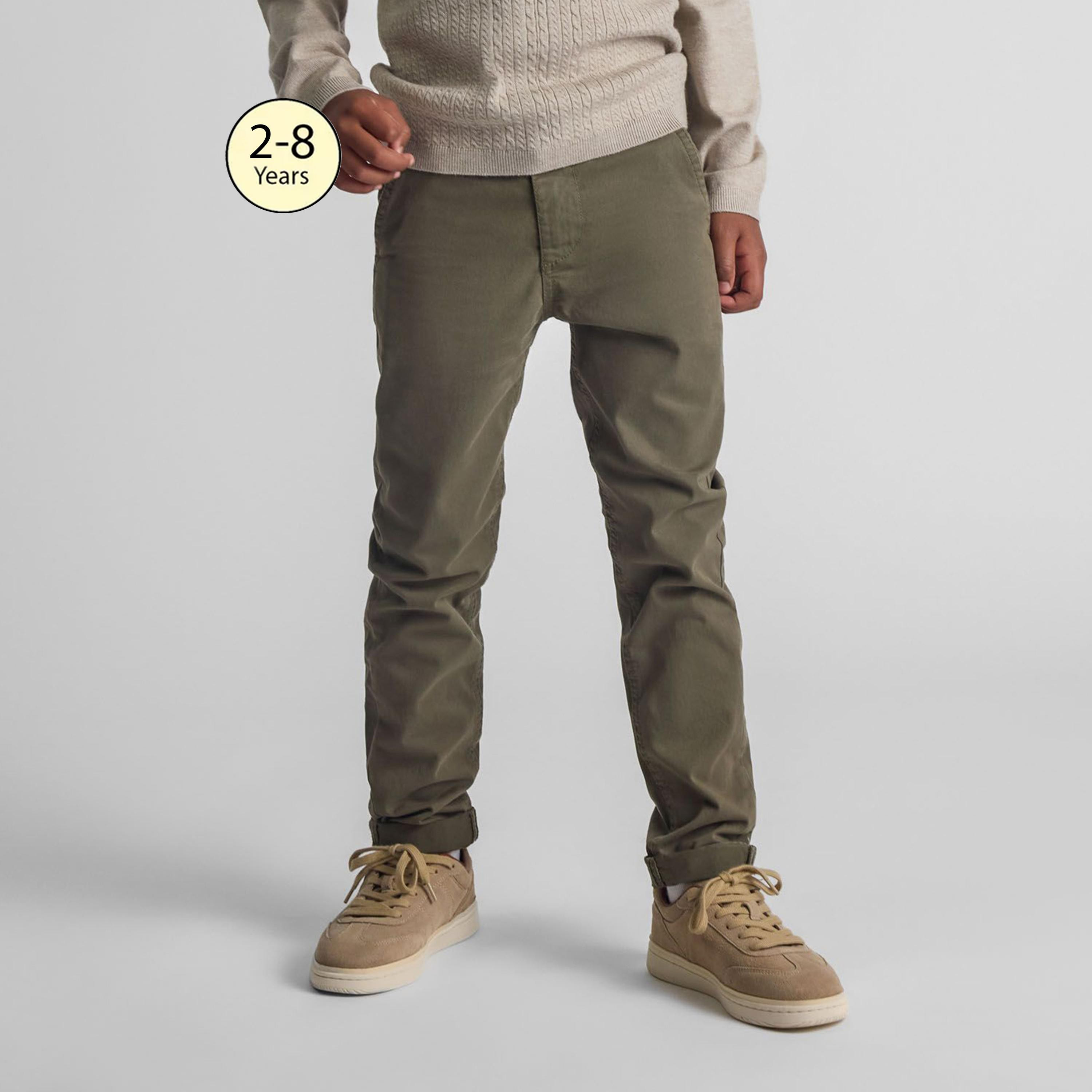Minoti Solid Button Waist Cotton Blend Chinos Pants-boys-clothing-schoolwear-bottoms-pants-image-1