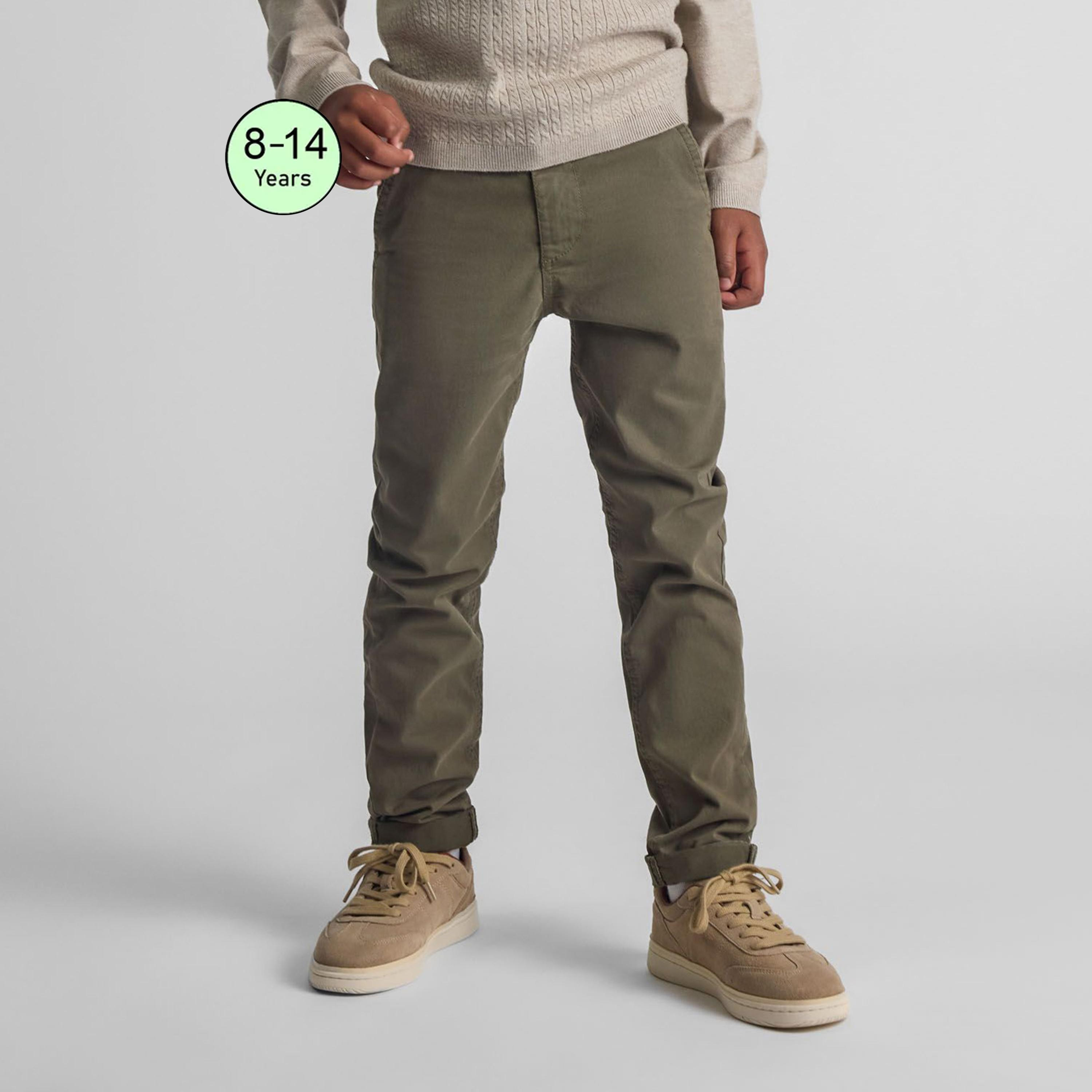 Minoti Solid Button Waist Cotton Blend Chinos Pants-boys-clothing-schoolwear-bottoms-pants-image-1